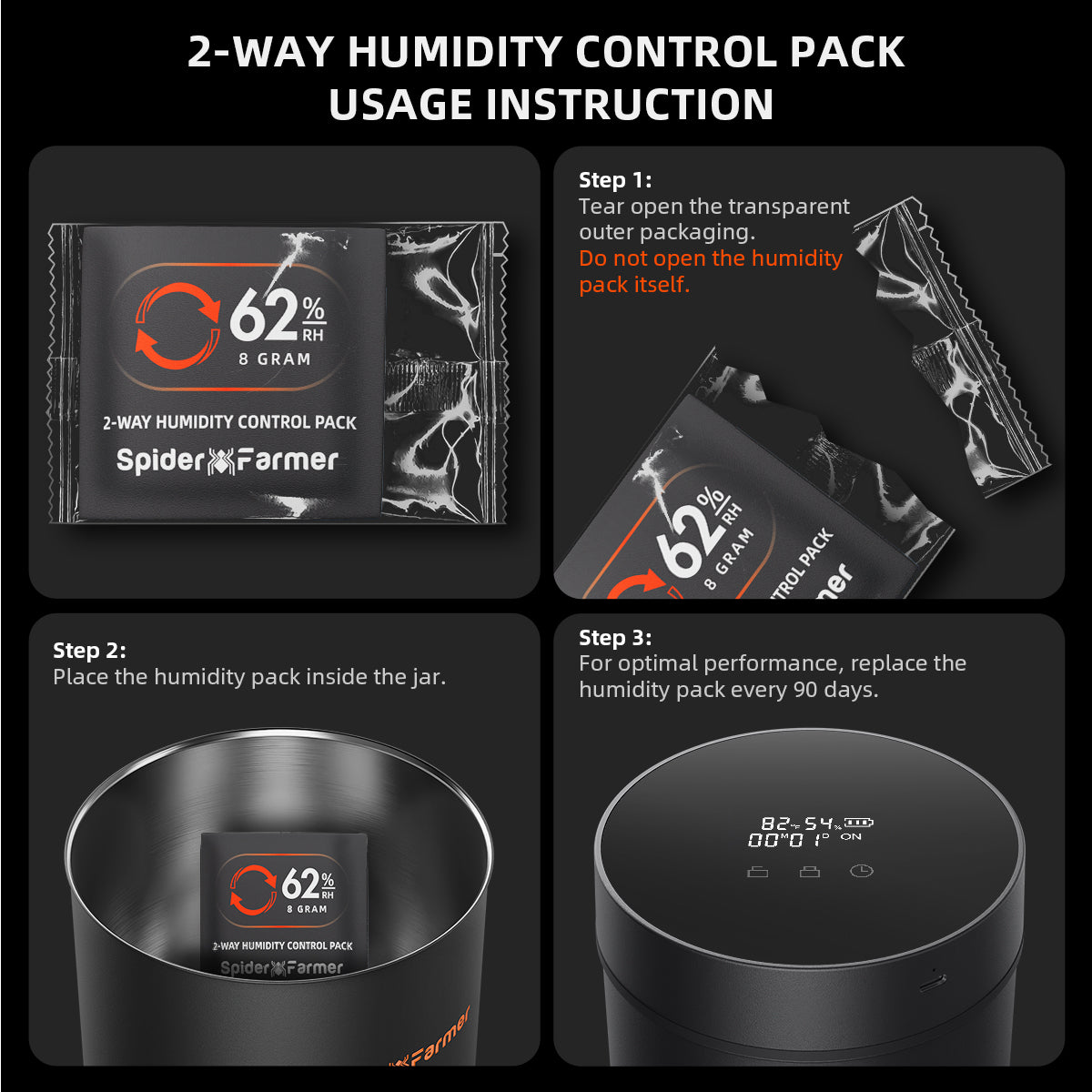 Spider Farmer 62% RH 8g 2-Way Humidity Control Packs | 10 Packs