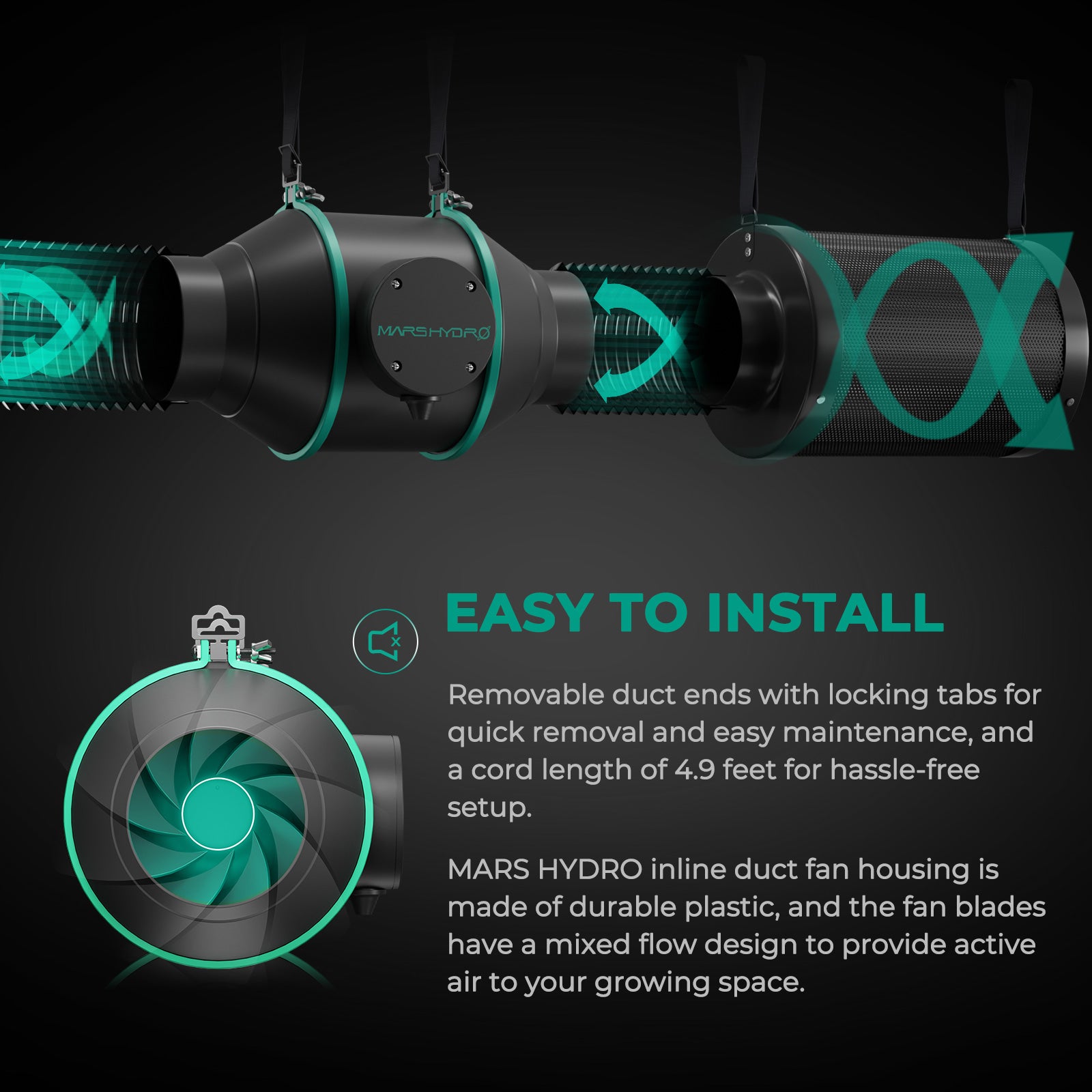 Mars Hydro 6″ (150mm) Inline Duct Fan with iTime Smart Timer