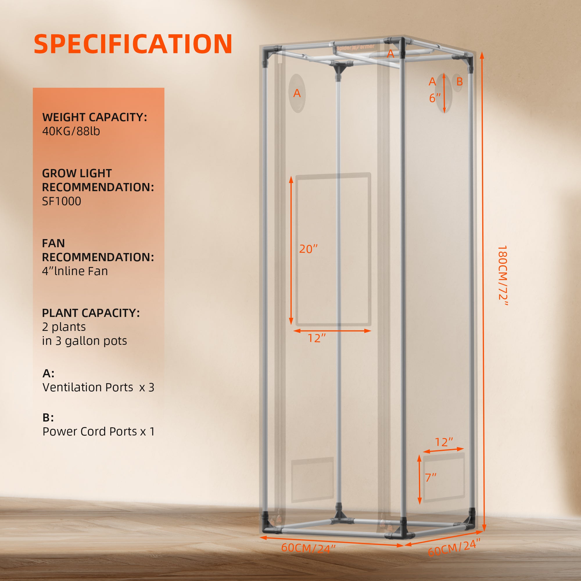 New Spider Farmer 2’x2’x6′ 60cm x 60cm x 180cm Pro White Indoor Grow Tent 2000D Oxford Cloth Hydroponics Plant Growing Box