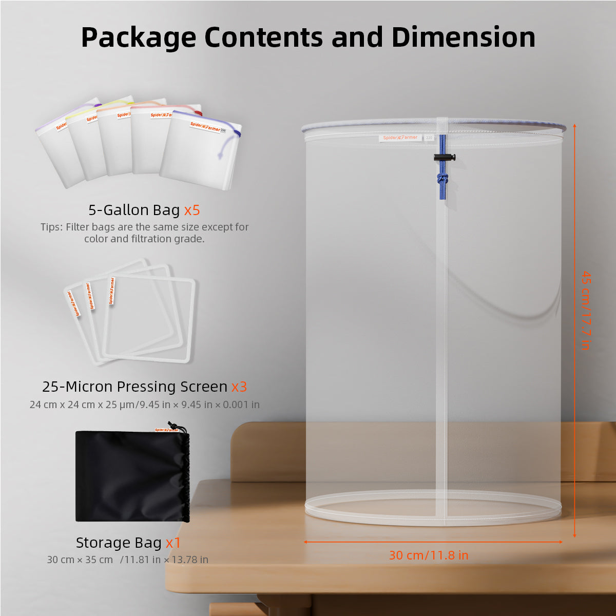 5-Pack 5-Gallon Reusable All-Mesh Bubble Bags Plant Filter Bags | with Filter Screen and Storage Pouch | 25-220 Micron