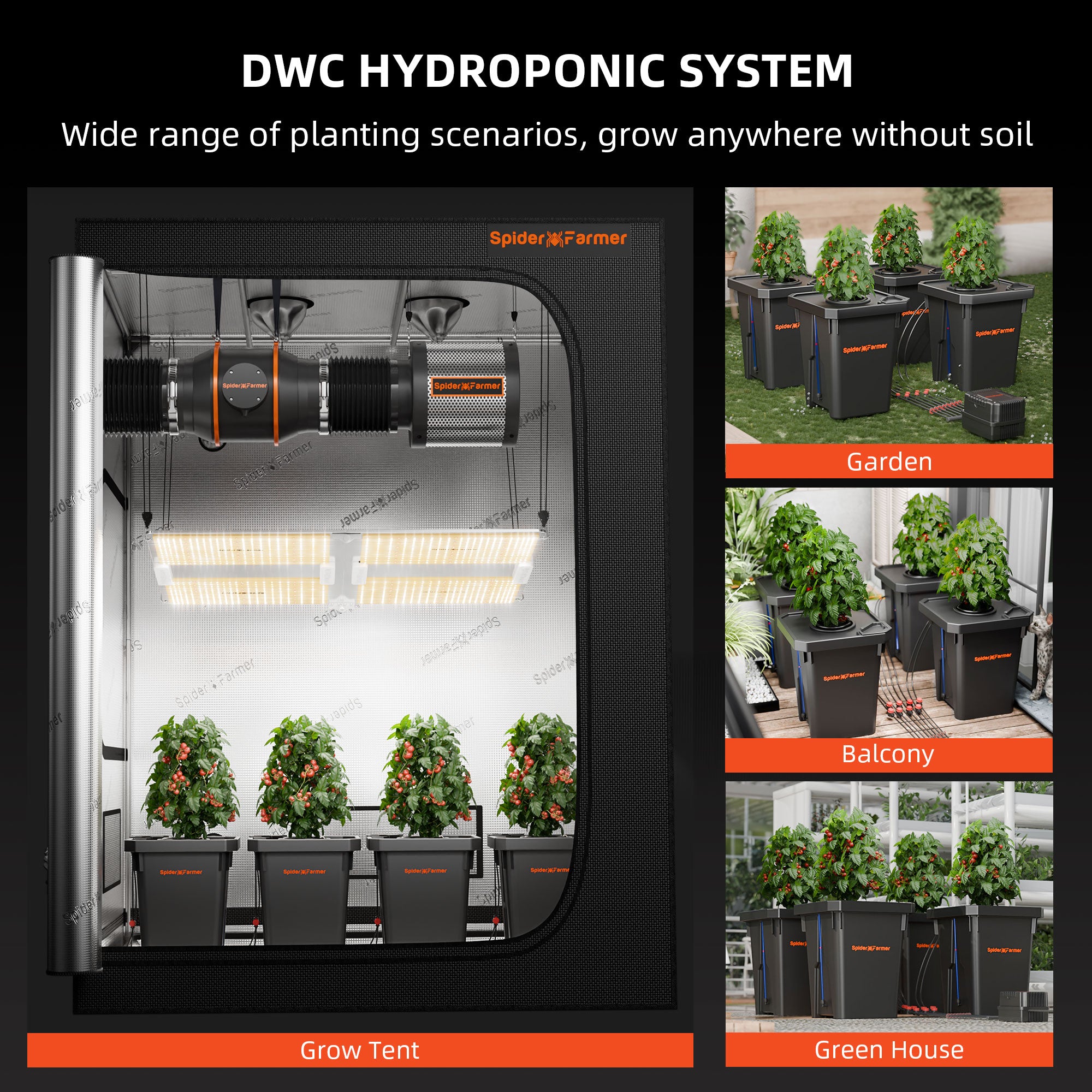 Spider Farmer DWC Hydroponics Grow System with Top Drip Kit 7 Gallon Deep Water Culture with 15W Air Pump 4 Buckets