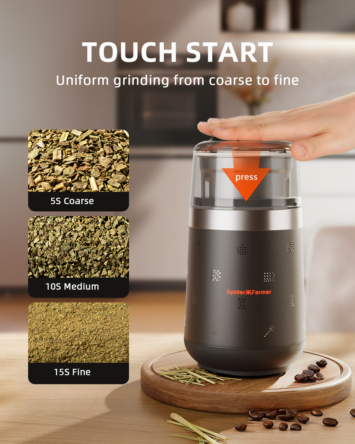 New Spider Farmer Electric Herb & Spice Grinder with Removable Stainless Steel Bowl
