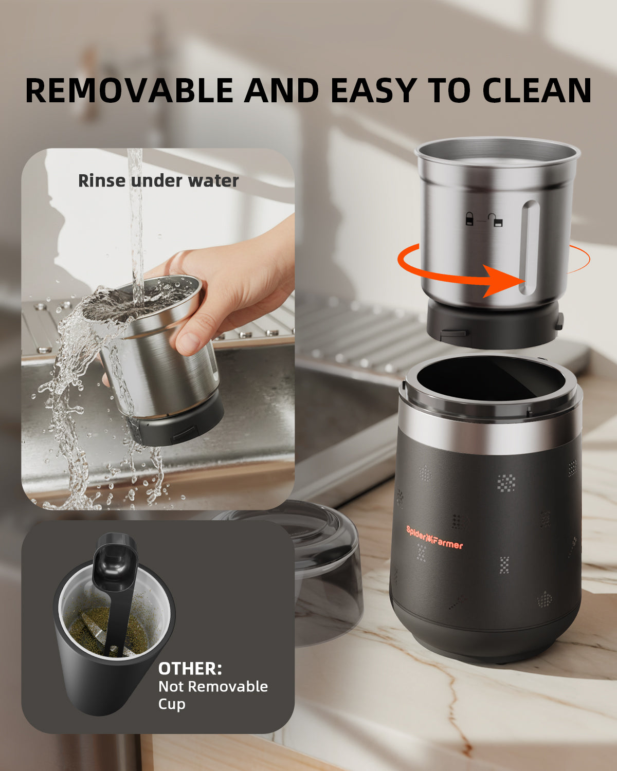 New Spider Farmer Electric Herb & Spice Grinder with Removable Stainless Steel Bowl