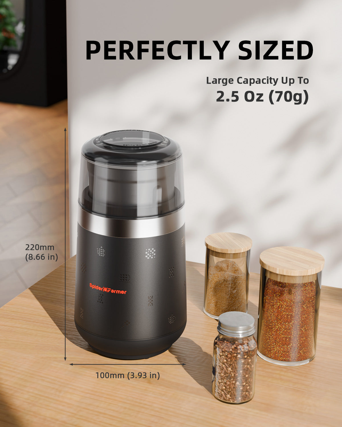 New Spider Farmer Electric Herb & Spice Grinder with Removable Stainless Steel Bowl
