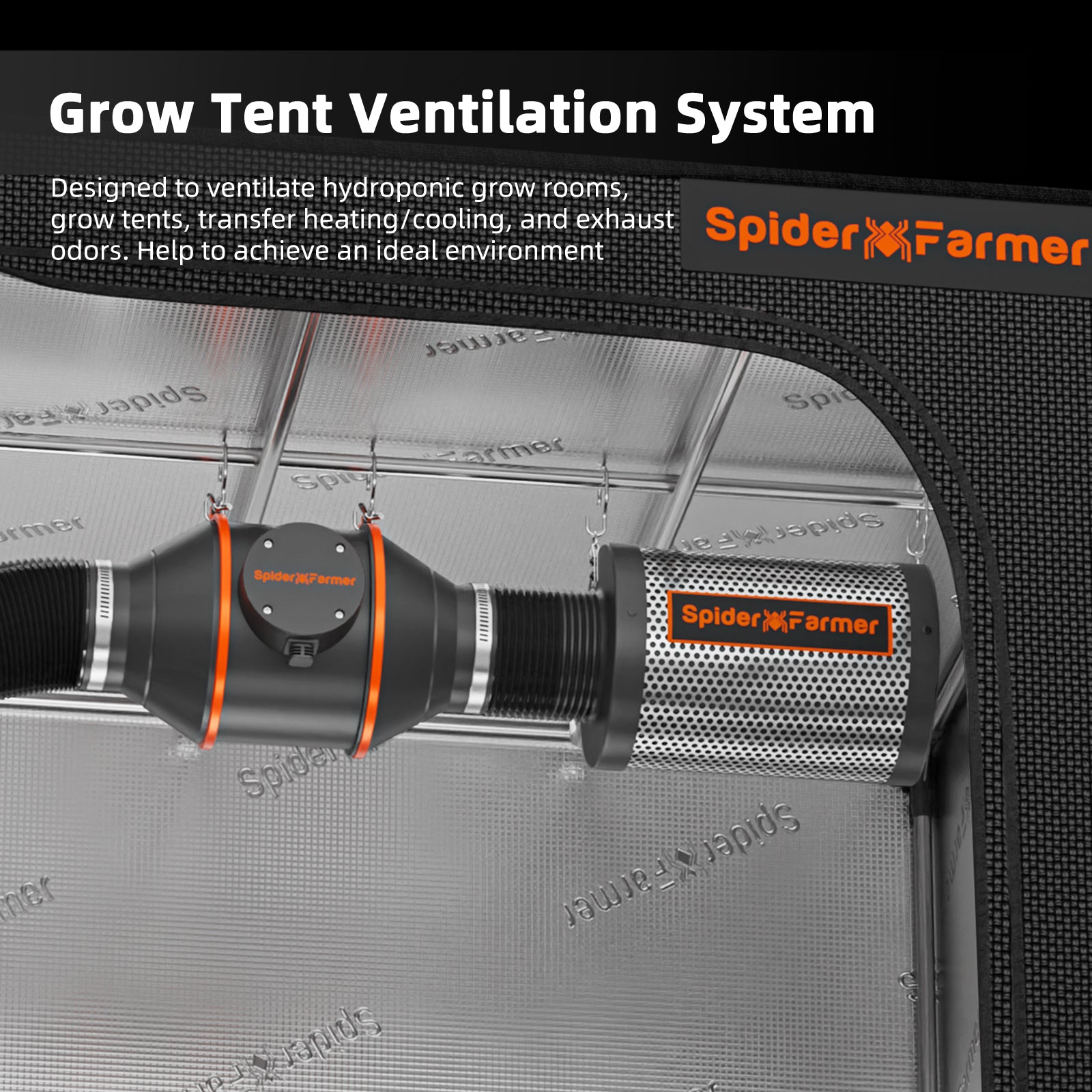 Spider Farmer®100mm 4″ Inch Inline Fan 205 CFM with Speed Controller RJ12 Port, Grow Tent Ventilation, GGS Controller Compatible