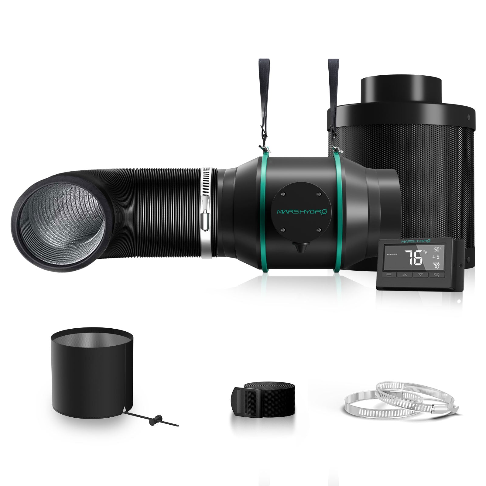Mars Hydro 6″ (150mm) Inline Duct Fan and Refillable Carbon Filter Combo with Thermostat Controller