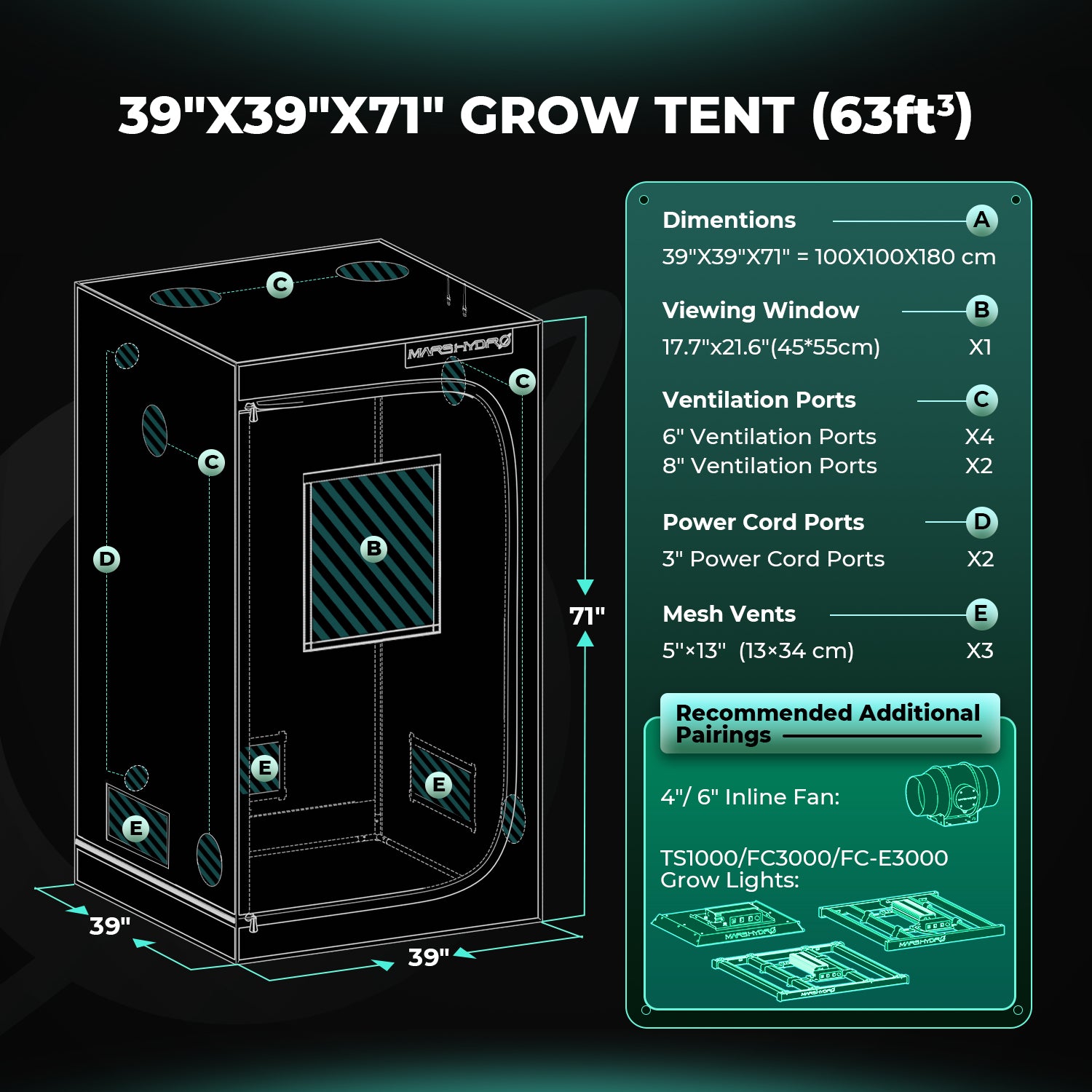 Mars Hydro 100x100x180cm Grow Tent Pro – 2000D Lightproof Indoor Grow Box with High-Reflective Mylar & Large Viewing