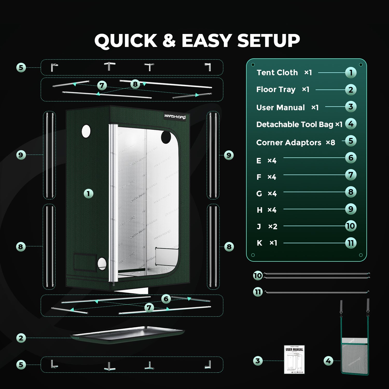 Mars Hydro 120x60x180cm Grow Tent Pro – 2000D Lightproof Indoor Grow Box with High-Reflective Mylar & Large Viewing Window