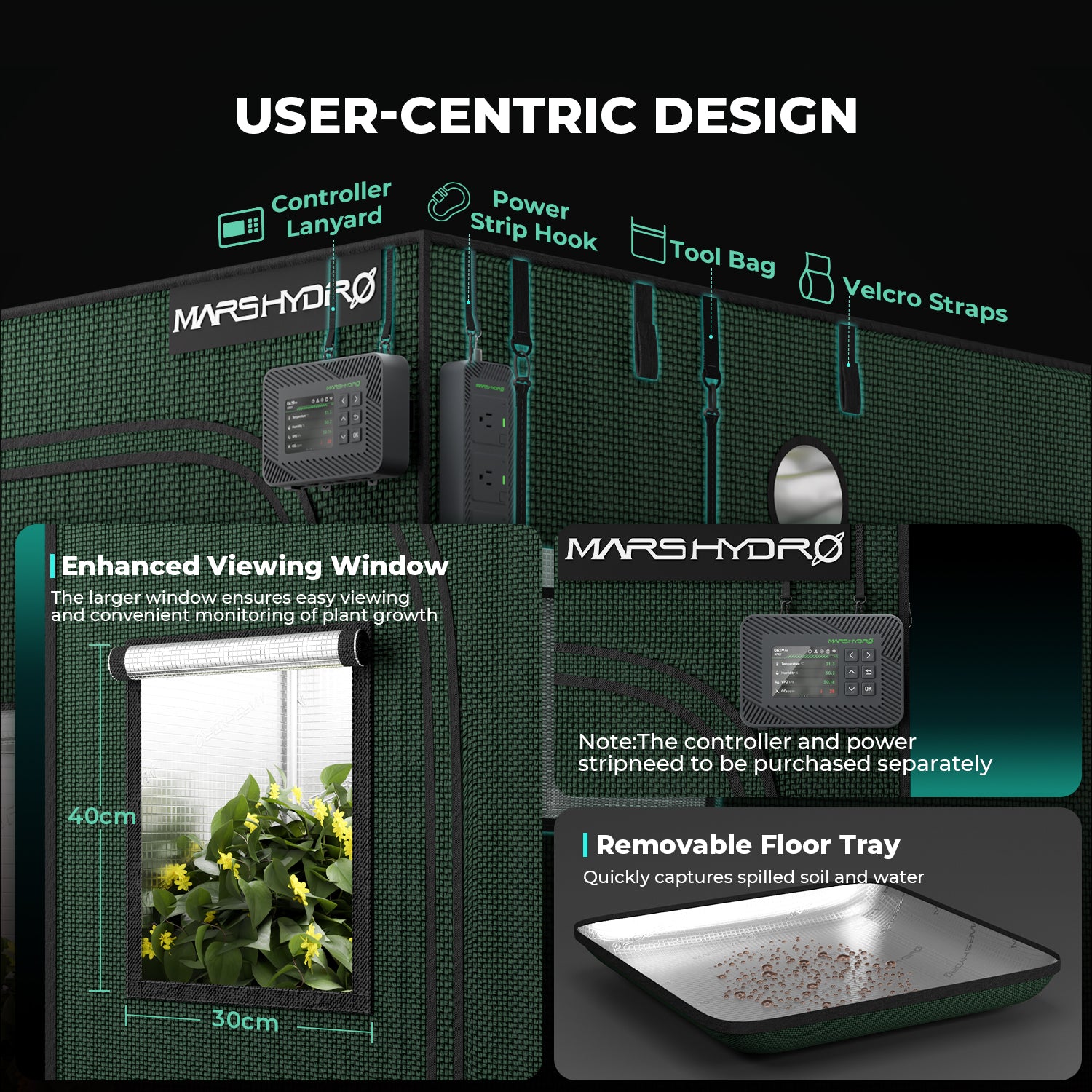 Mars Hydro 60x60x160cm Grow Tent Pro – 2000D Lightproof Indoor Grow Box with High-Reflective Mylar & Large Viewing Window