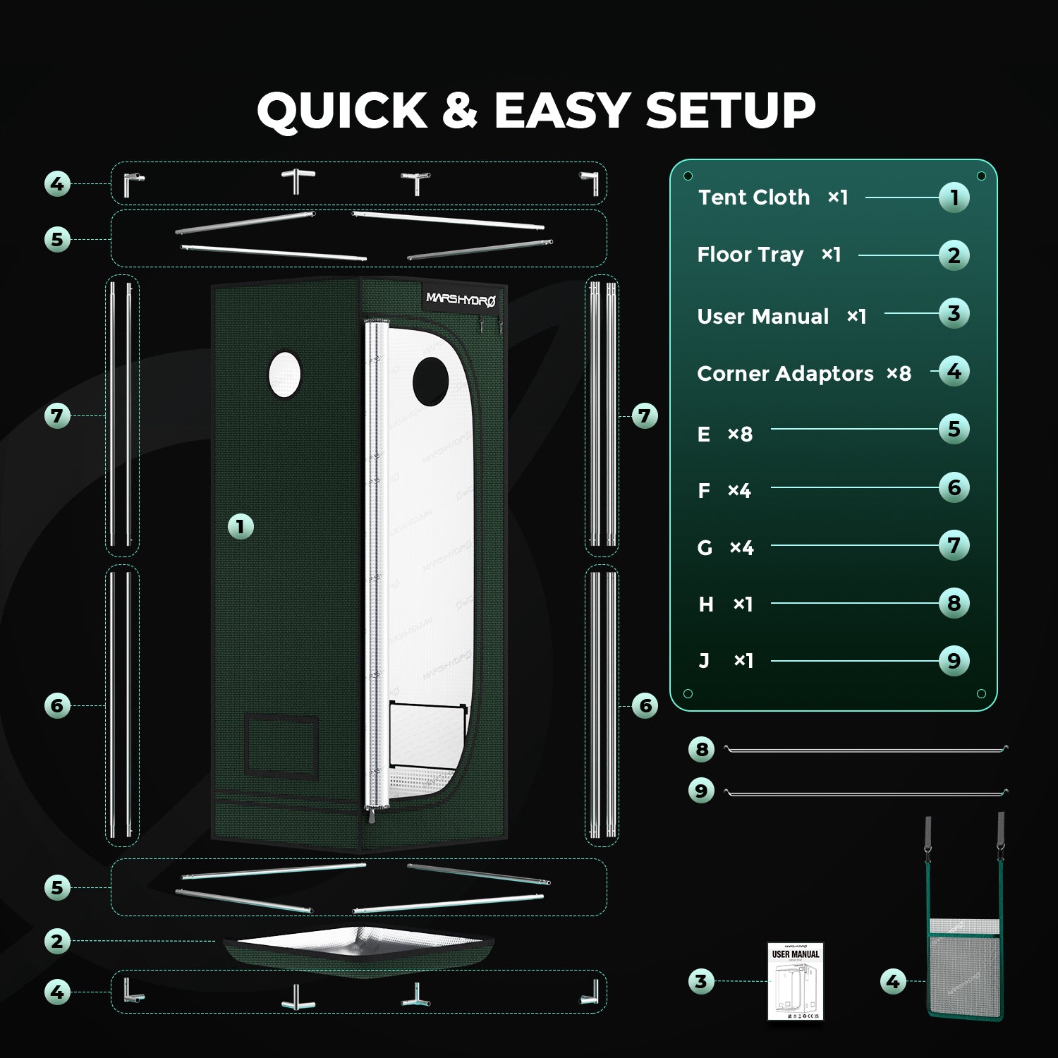 Mars Hydro 60x60x160cm Grow Tent Pro – 2000D Lightproof Indoor Grow Box with High-Reflective Mylar & Large Viewing Window
