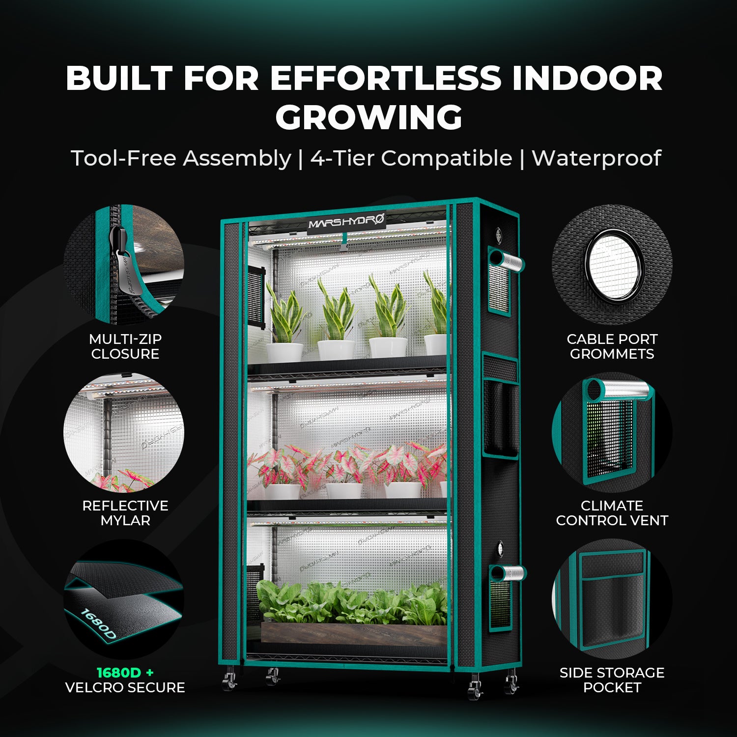 2026 Mars Hydro 6-Tier Tall Plant Stand with 250W Grow Lights & 1680D Grow Tent – Large Metal Plant Stand for Cloning, Germination, Seed Starting & Houseplants