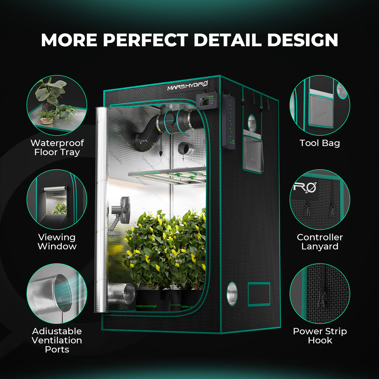 Mars Hydro 120×60×180 cm Grow Tent – 1680D Light-Proof Tent with High Reflection GrowBox