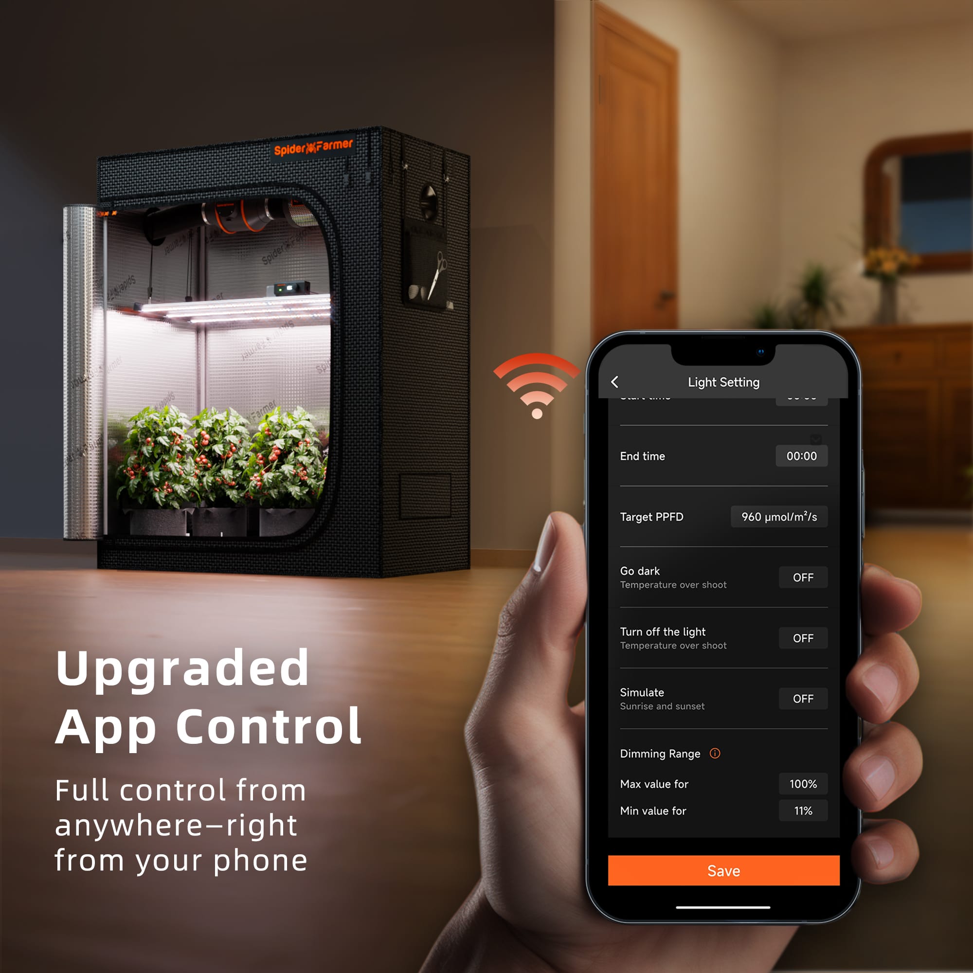 Spider Farmer Premium Complete Grow Tent Kit | Remote Control, WiFi & Bluetooth App Control | SE4500 320W LED Grow Light I 70x140x200 cm Tent | 4-inch Ventilation System | GGS Controller | Clip Fan | Automated Lighting, Ventilation