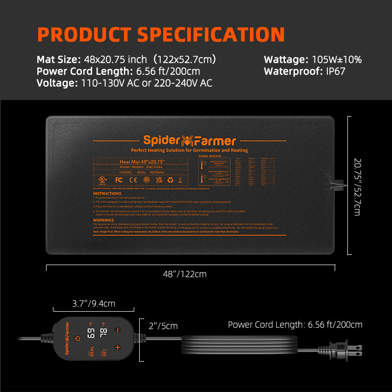 Spider Farmer® 48”X20.75” Seedling Heat Mat and Digital Thermostat
