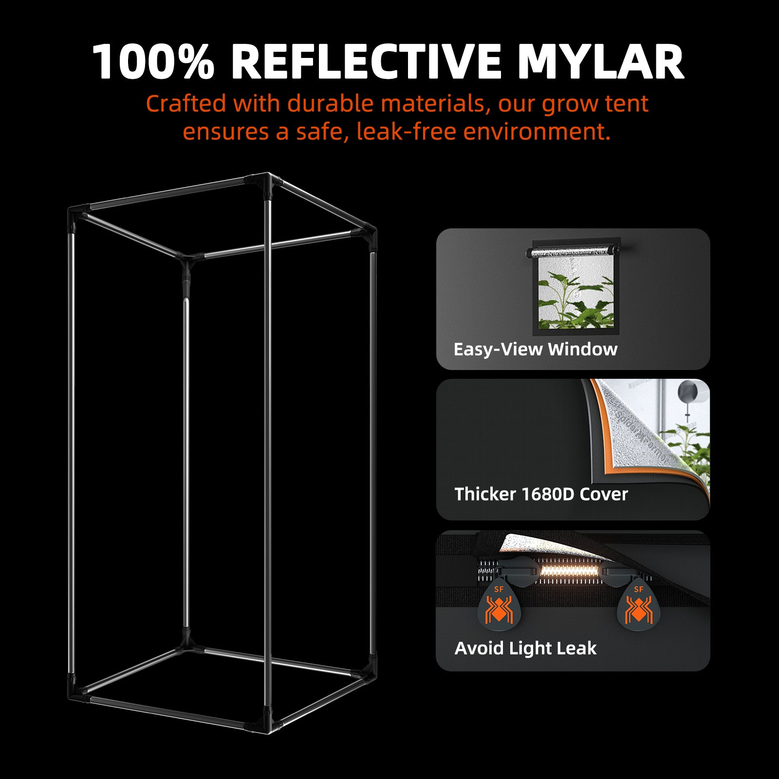 Spider Farmer® 2’x2′X4.6′ Complete Grow Tent Kit丨SF1000D Full Spectrum LED Grow Light丨6” Clip Fan丨4” Ventilation System with Speed Controller