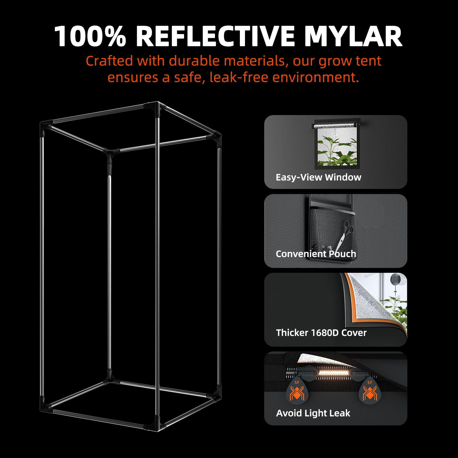 Spider Farmer® 4’x4′X6.5′ Complete Grow Tent Kit丨SF4000 301H EVO Full Spectrum LED Grow Light丨6” Clip Fan丨6” Ventilation System with Speed Controller