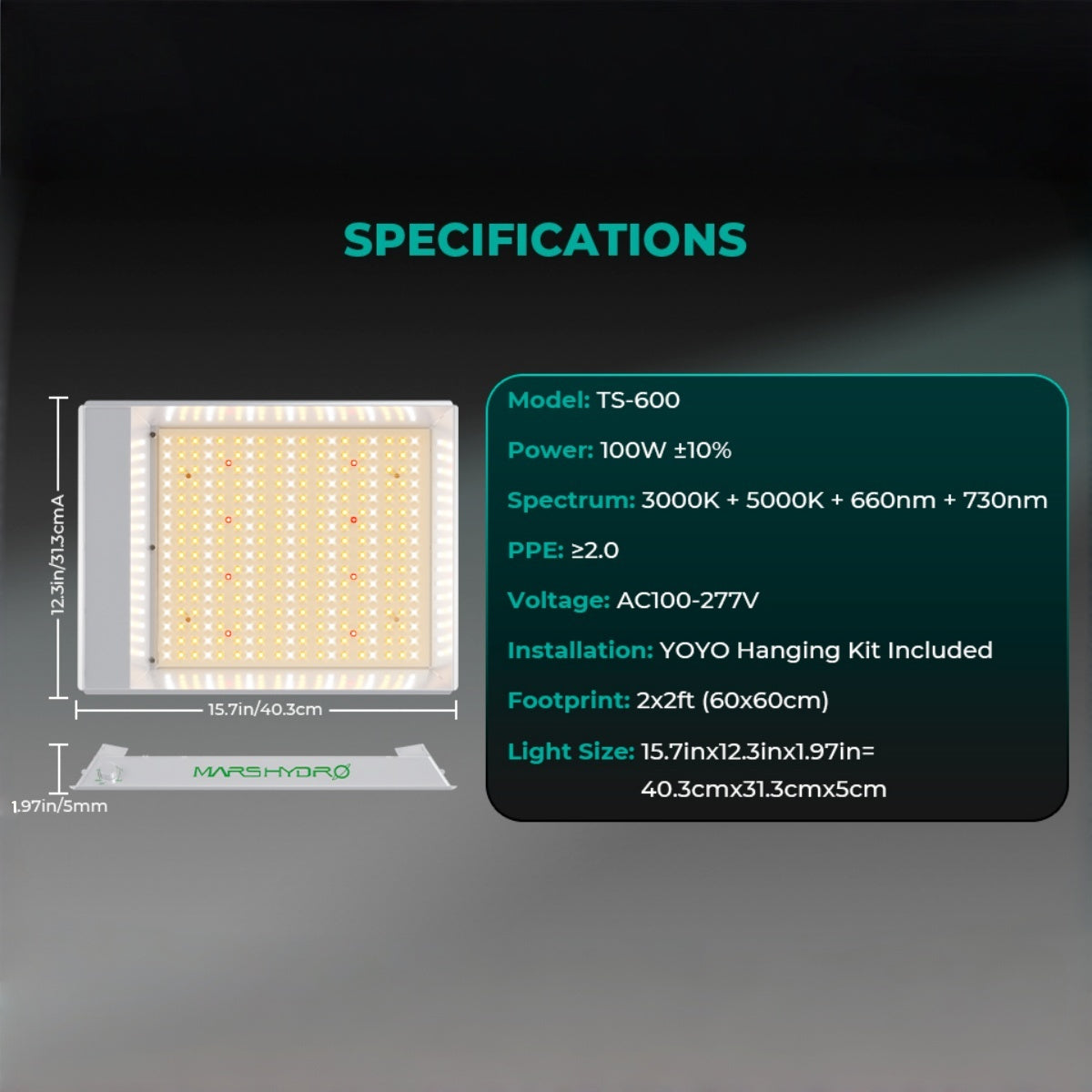 Mars Hydro TS600 100W Full Spectrum Dimmable LED Grow Lights Growlampe