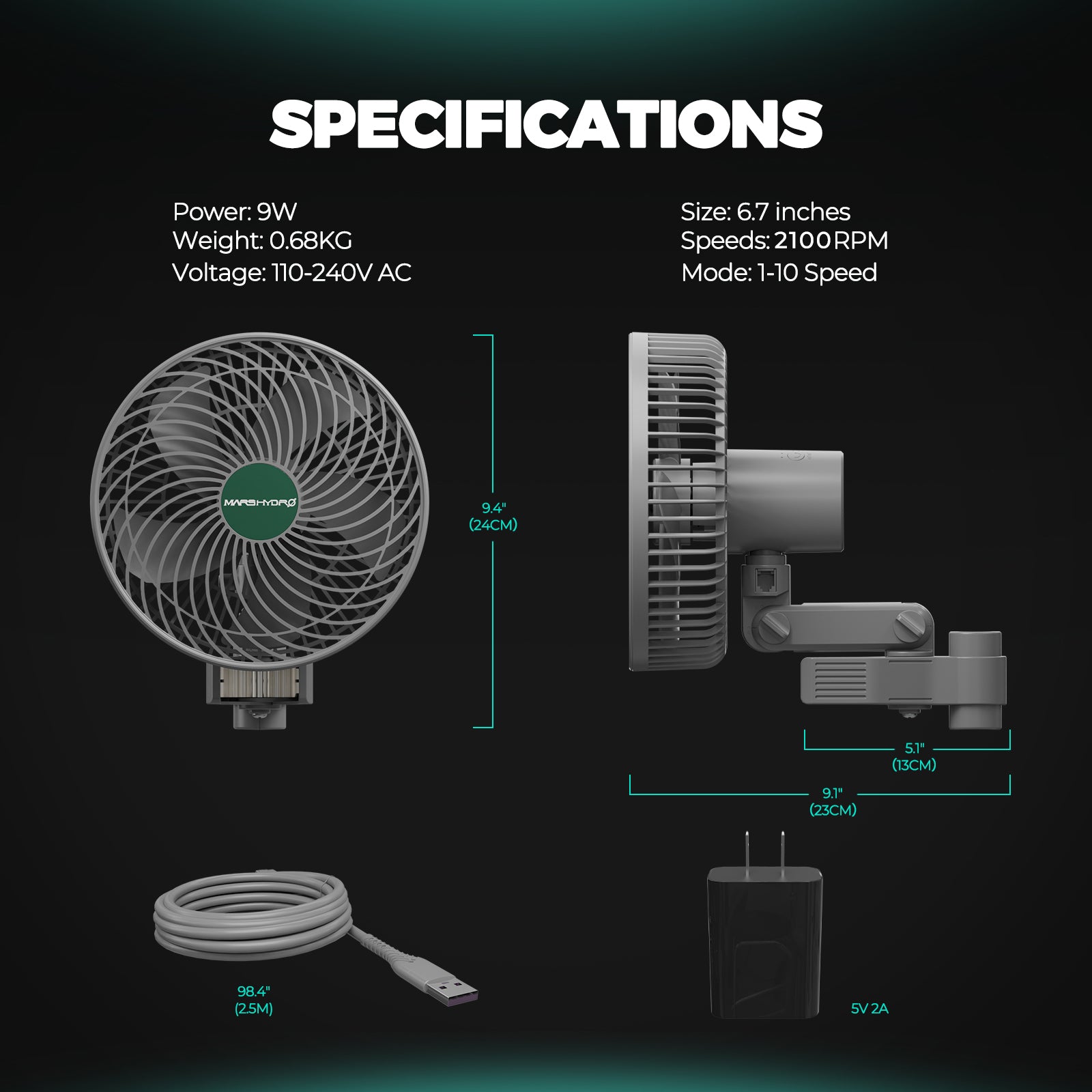 2026 Mars Hydro 6 Inch Oscillating Clip Fan for Grow Tent Ventilation Circulation Hydroponic Plants
