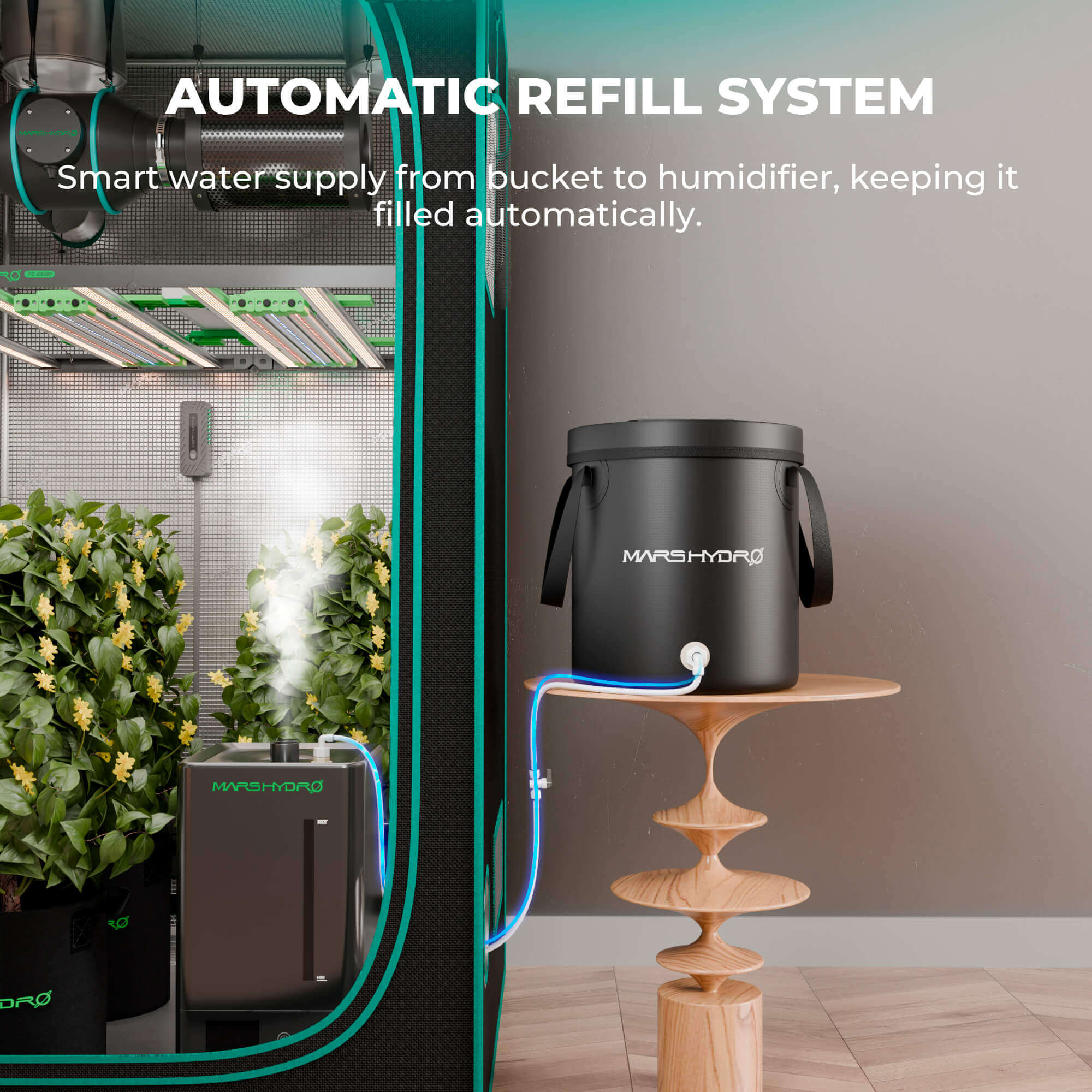 (Auto Humidity Kit) Mars Hydro 6L Indoor Cool Mist Humidifier & 15L Auto-Refill Kit for Indoor Growing