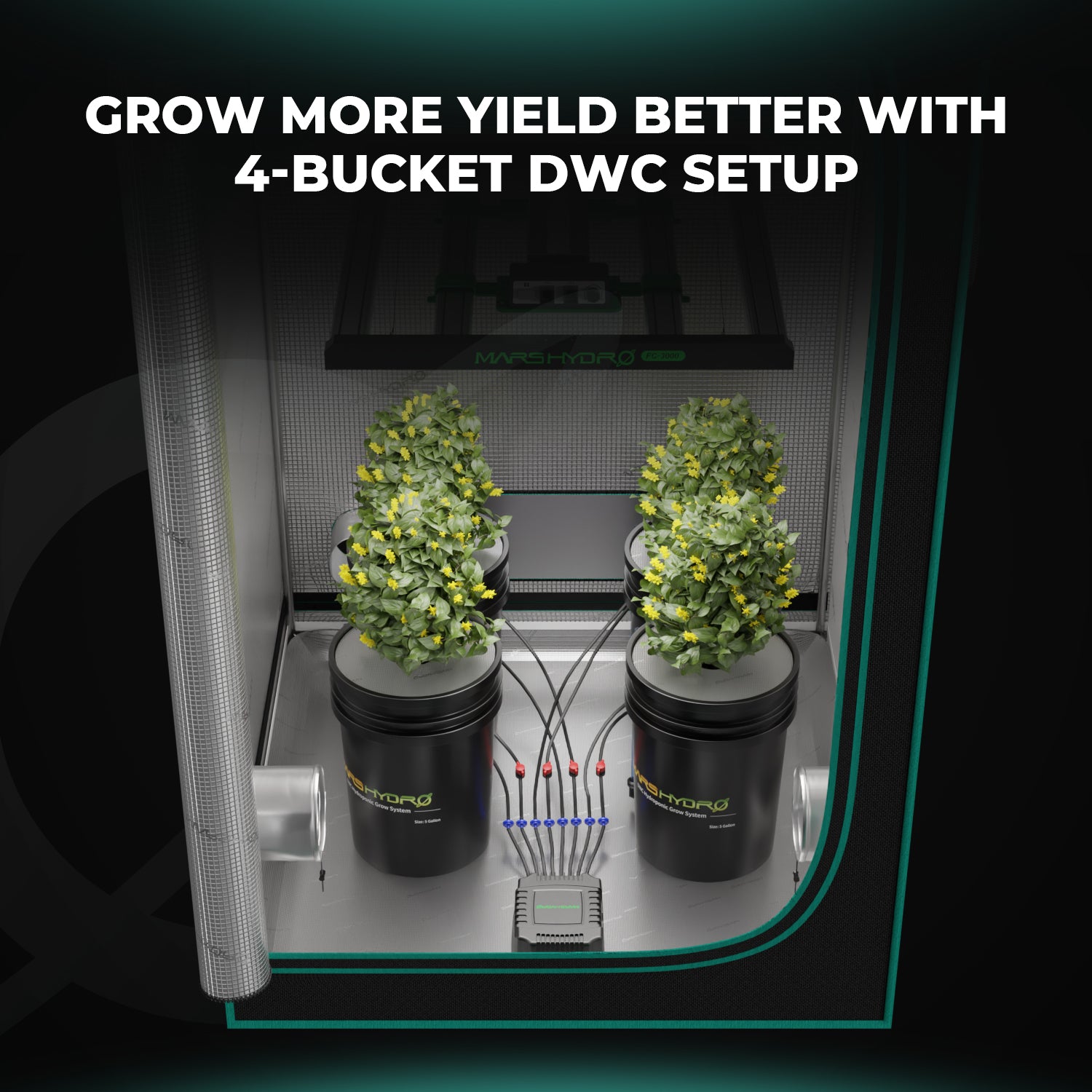Mars Hydro 5-Gallon DWC Hydroponic System Kit - 4 Buckets (8-inch) for 3x3 Grow Tent 2-4 Plants