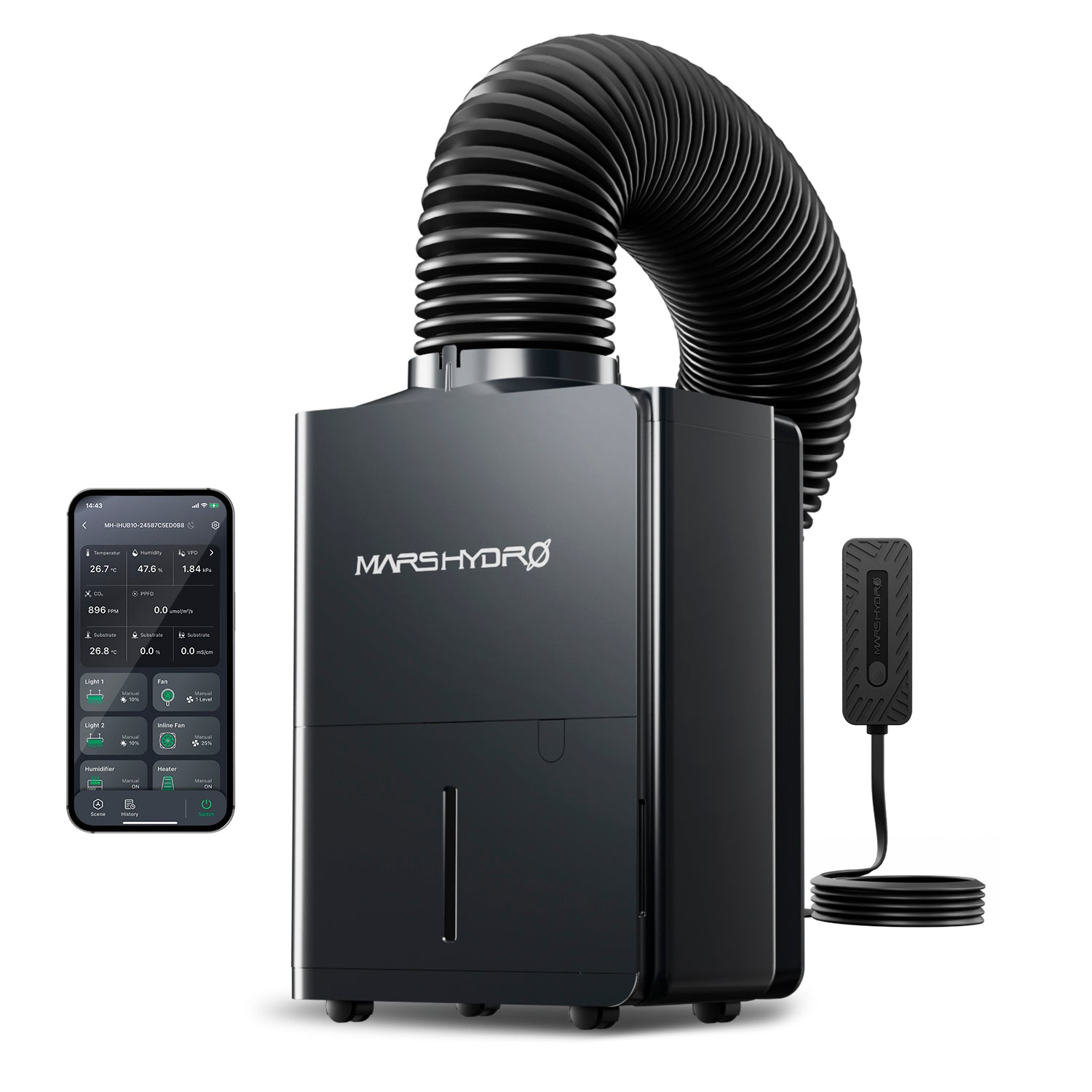 Mars Hydro 12L/Day Dehumidifier for Indoor Grow Tents | Smart RJ12 Control | iControl System Compatible