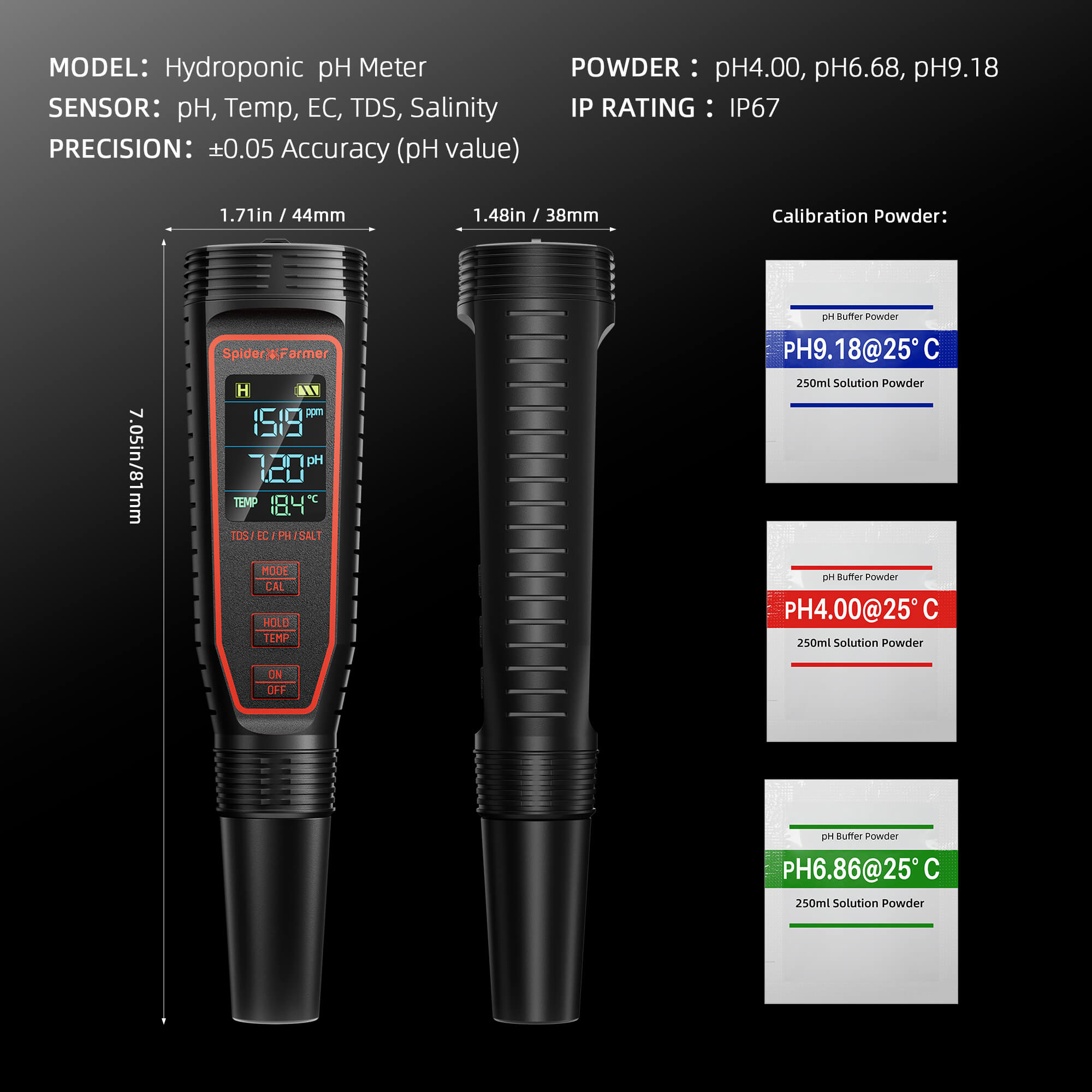 2026 Spider Farmer® 5-in-1 pH Hydroponic Meter Kit