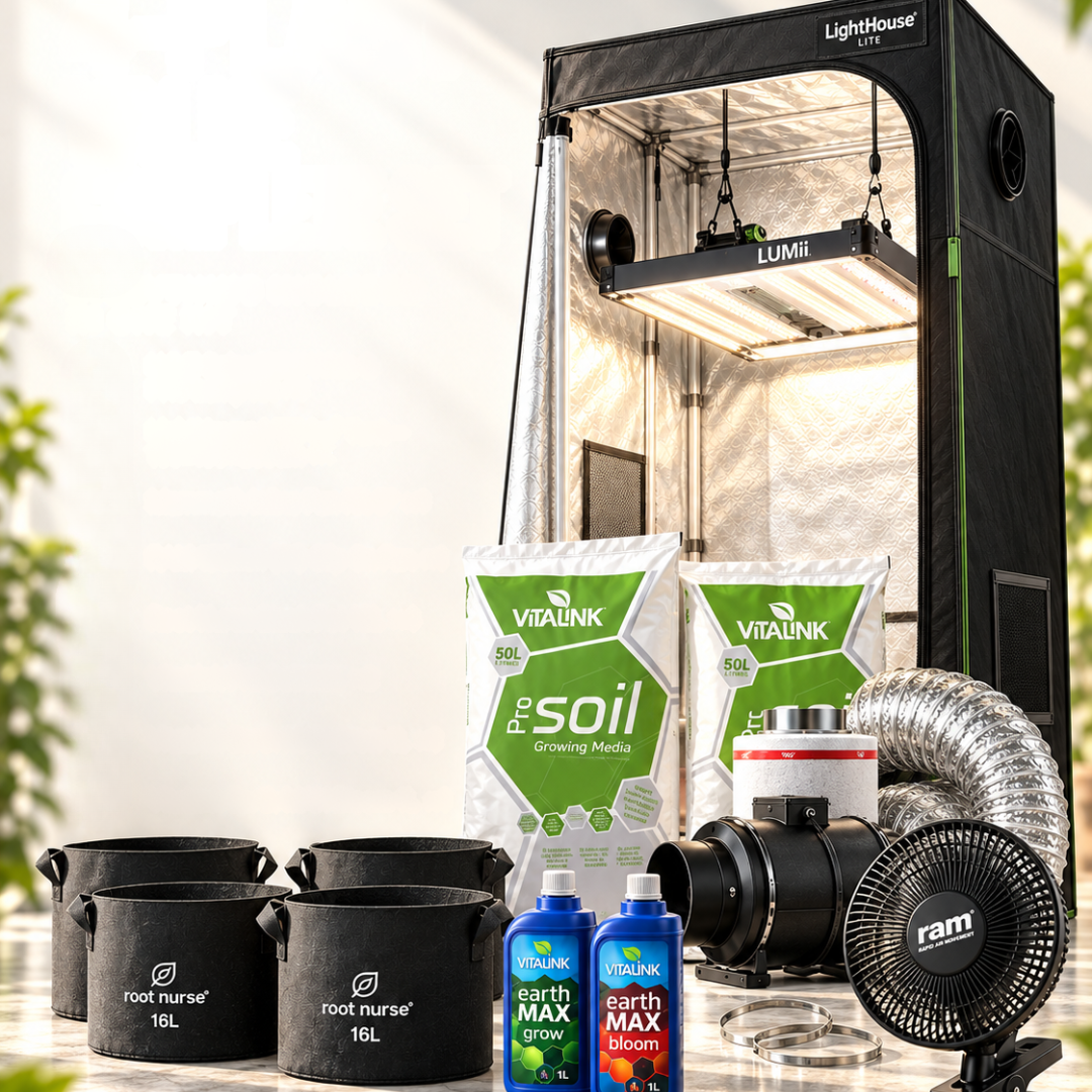 Illustrative image for the 4 Plant Value Complete Set. The included light is the LUMii Solar 315W CDM kit, not the LED fixture pictured.