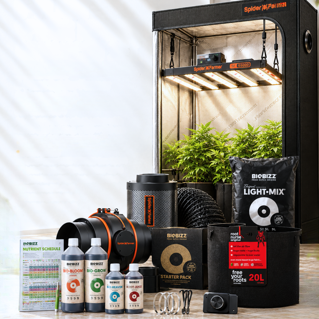 Illustrative image for the 6 Plant Spider Farmer Advanced Set. See the included equipment list for exact models and quantities. Plants are not included.