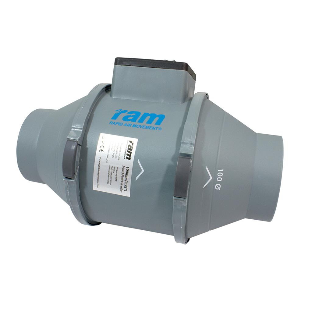 RAM Mixed-Flow Inline Fan - 100mm with UK Lead