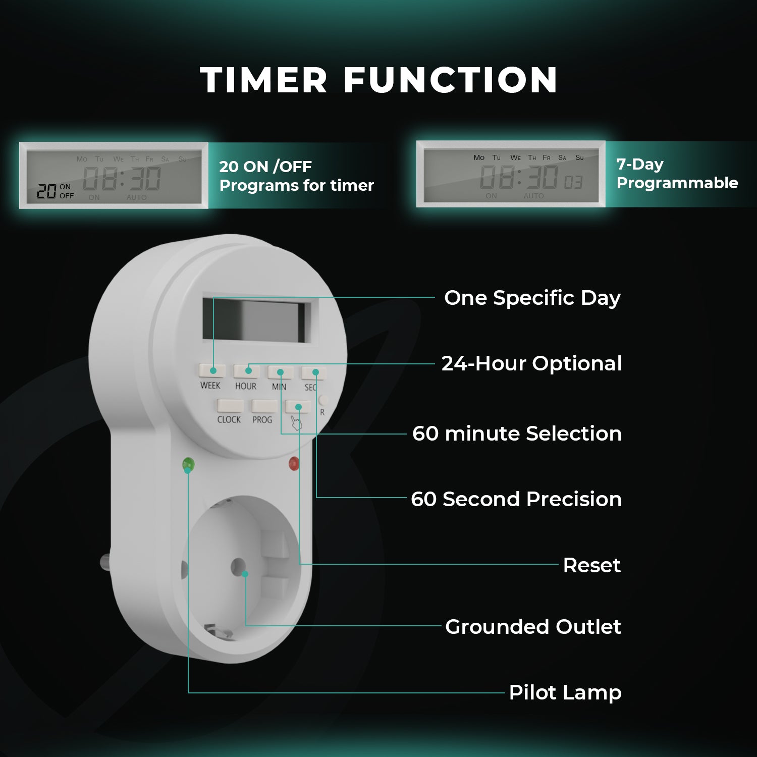 Mars Hydro 7-Day Programmable Digital Timer for Home Use Indoor Grow Light Electrical Outlets