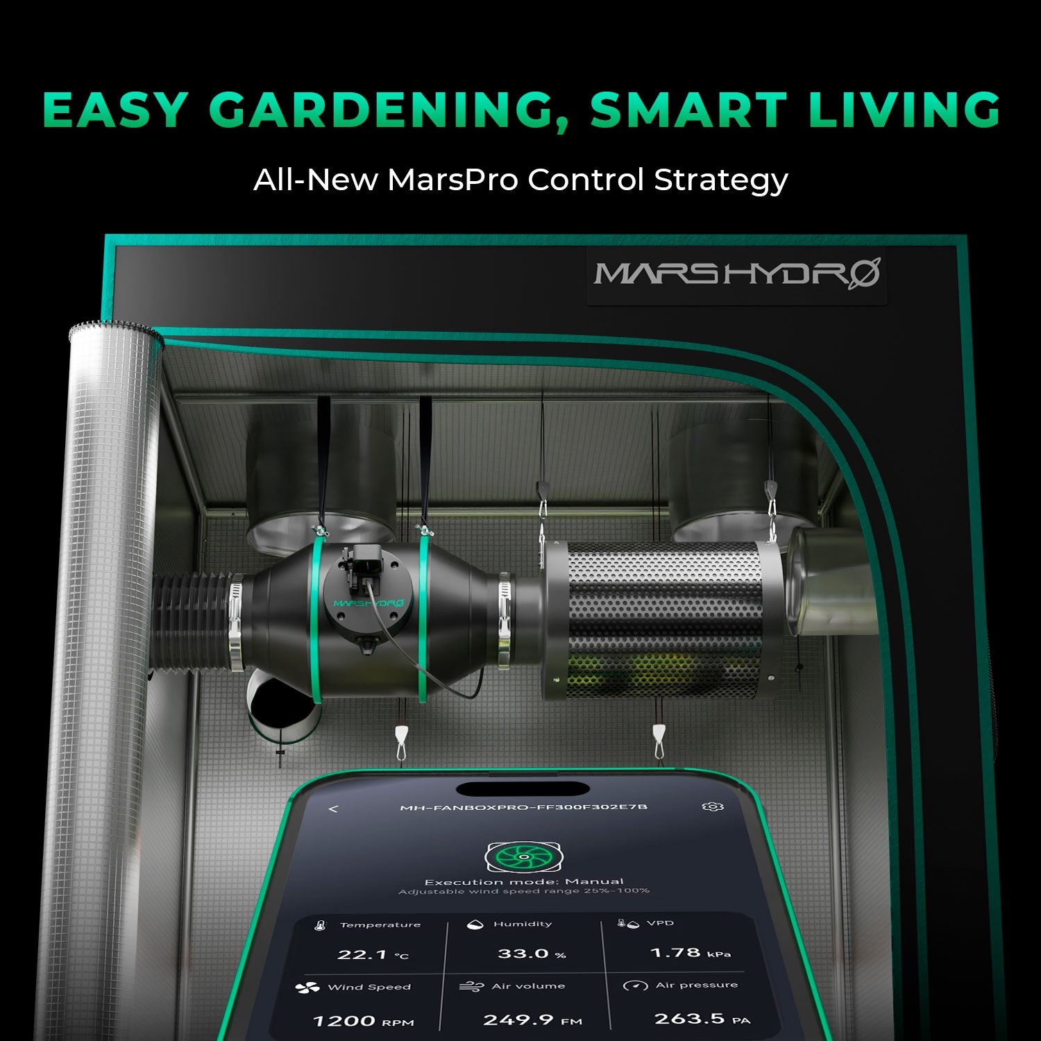 Mars Hydro TSW2000 Complete Grow Tent Kit | 300W LED Grow Light | 120x120x200cm Indoor Grow Tent | 6″ Ventilation System | 6“ Clip-on fan