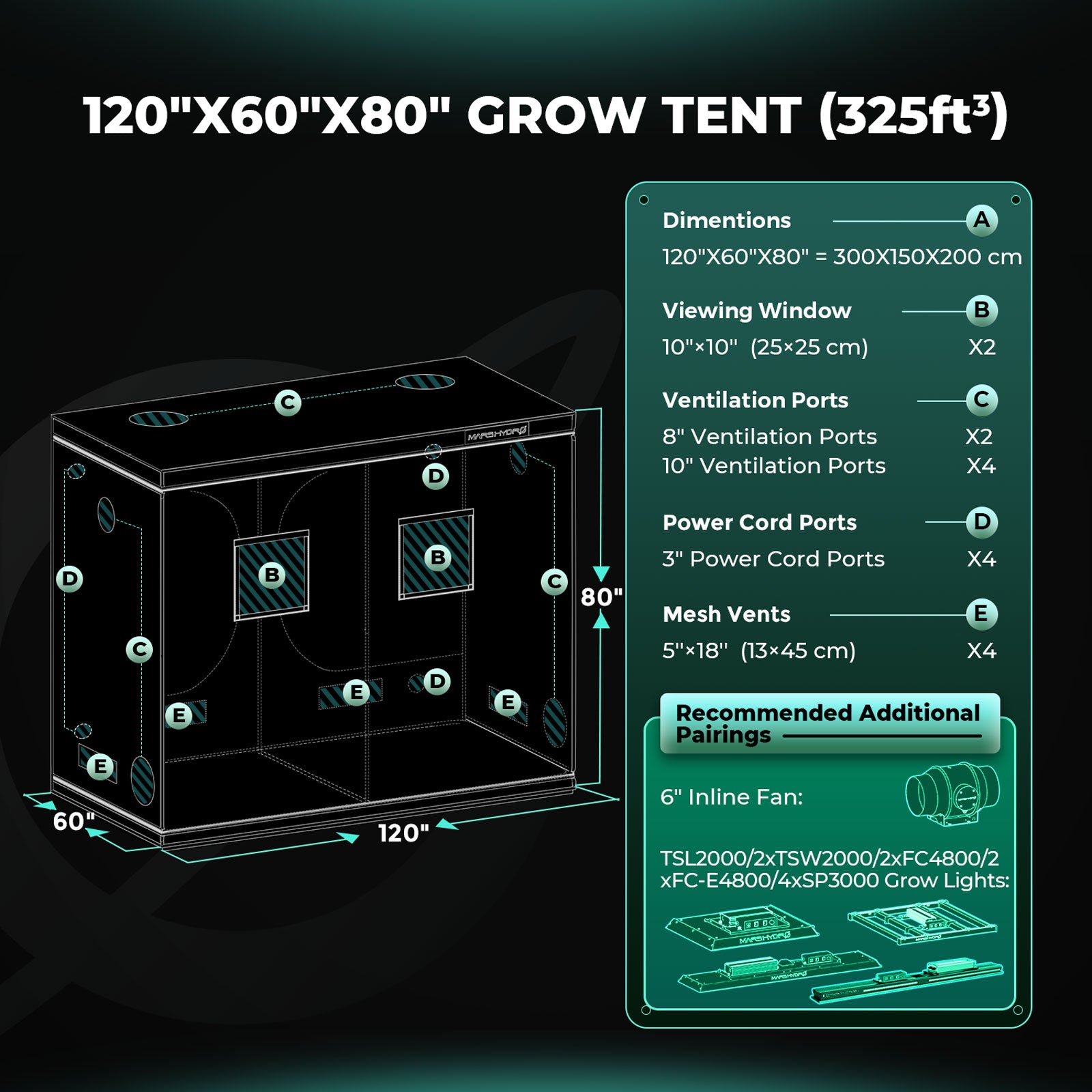 Mars Hydro 300x150x200cm Grow Tent – 1680D Light-Proof Tent with High Reflection GrowBox