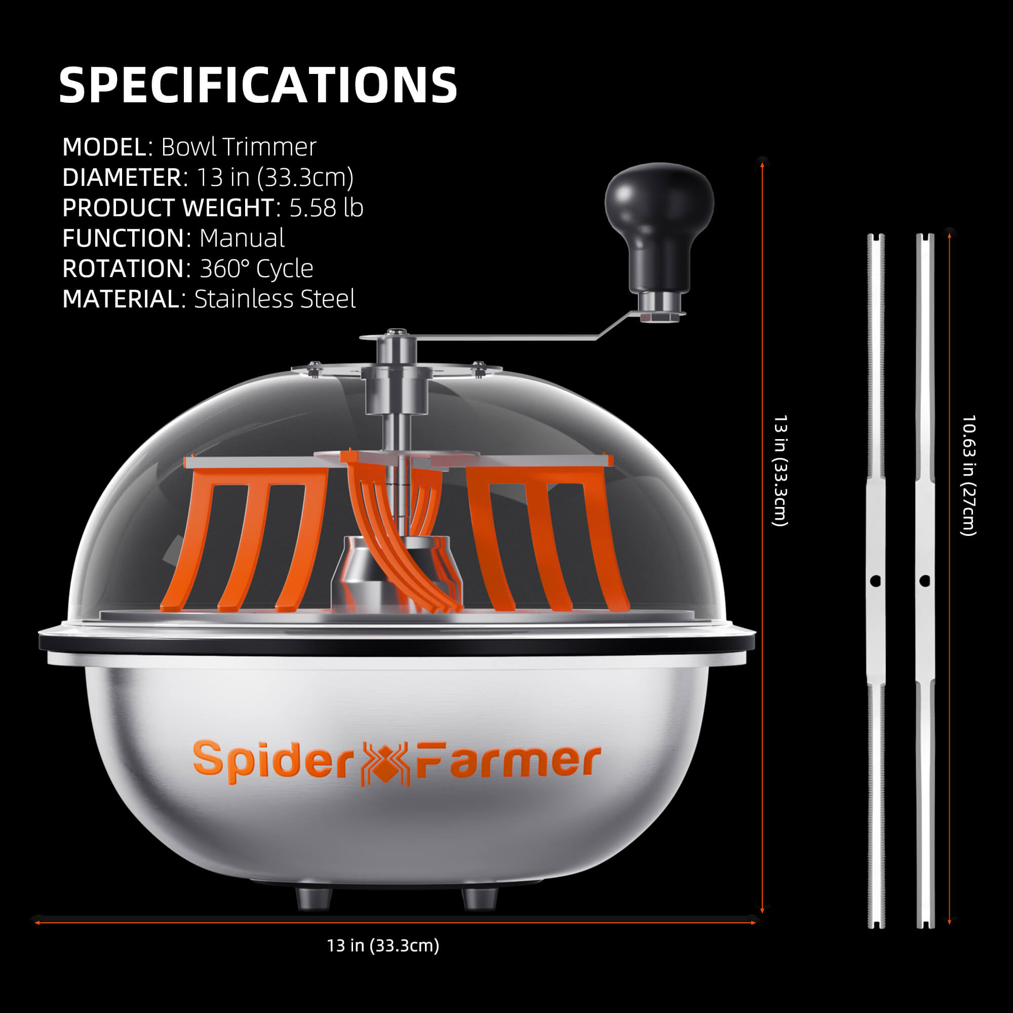 Spider Farmer 13 inch Bud Leaf Bowl Trimmer ,Twist Spin Cut with Clear Visibility Dome