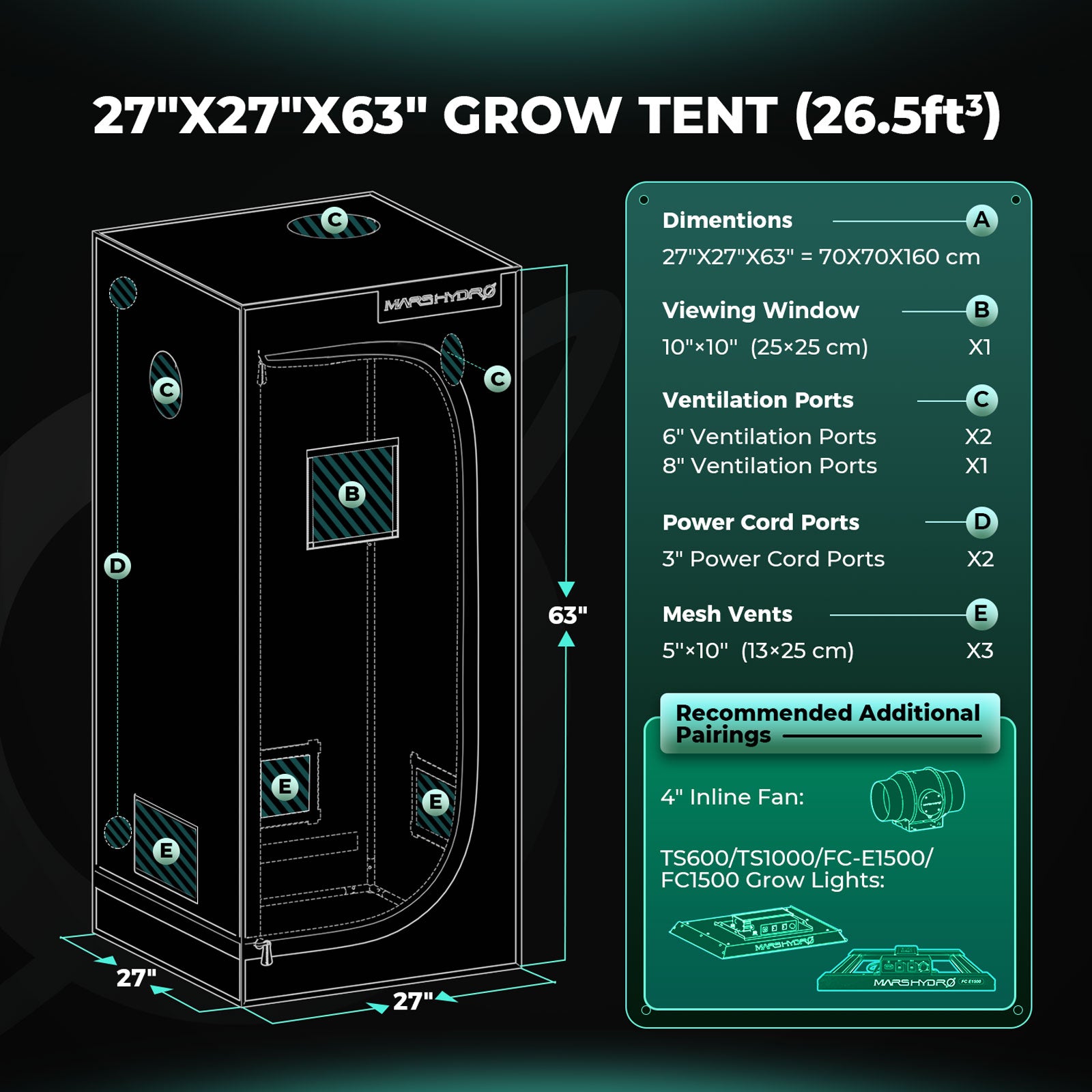 Mars Hydro 70x70x160cm Grow Tent – 1680D Light-Proof Tent with High Reflection GrowBox