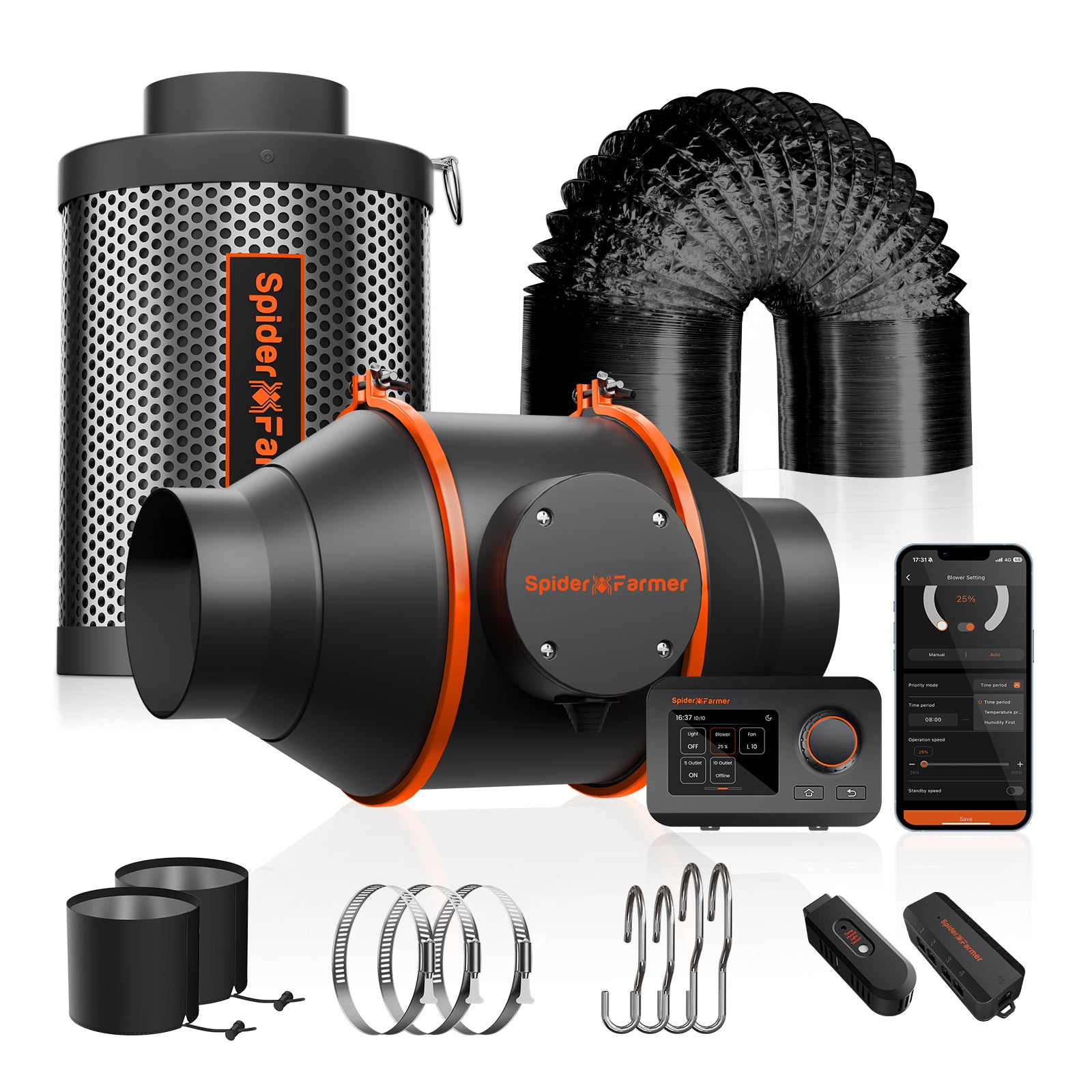 Spider Farmer 3’x3’x6′ Complete Grow Tent Kits I 2026 New SE3000 300W Led Grow Light I 4-inch Inline Fan with GGS Controller Kits I Clip Fan | 5 Pack 10 Gallon Growbag