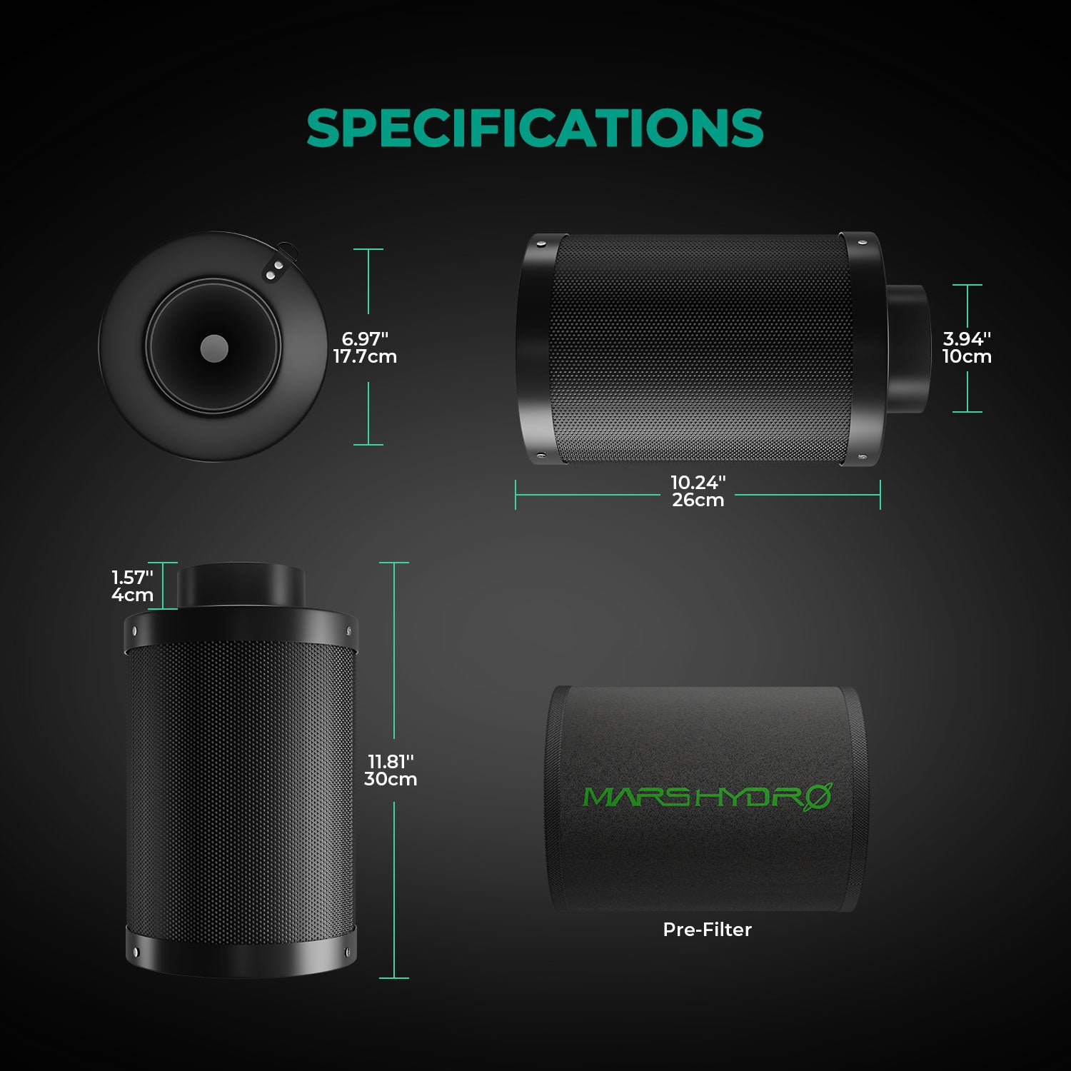 Mars Hydro 4 Inch Refillable Carbon Filter Odor Control