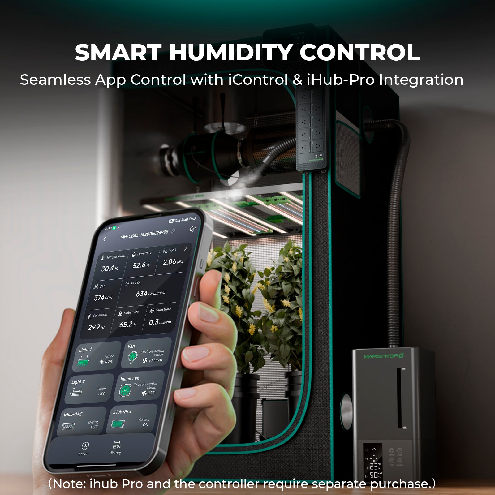 (Auto Humidity Kit) Mars Hydro 6L Indoor Cool Mist Humidifier & 15L Auto-Refill Kit for Indoor Growing