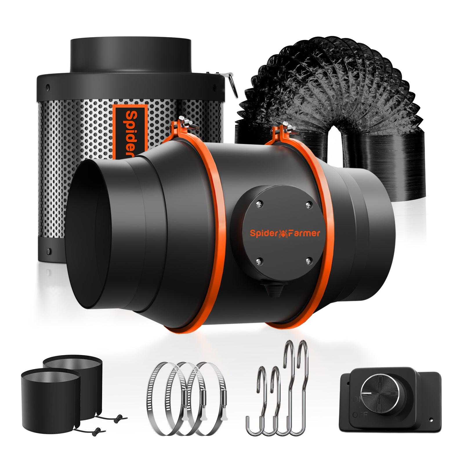 Spider Farmer 6″ Quiet Inline Ducting Fan with Speed Controller & Carbon Filter Ventilation System for Grow Tents, GGS Controller Controllable