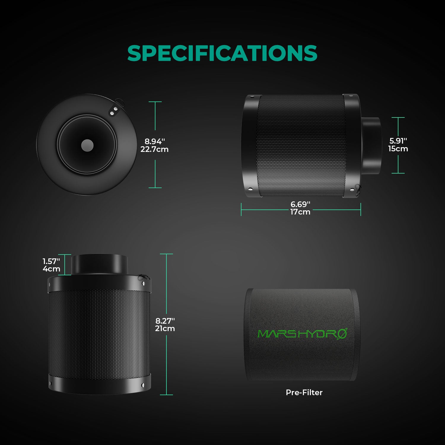 Mars Hydro 6 Inch Refillable Carbon Filter Odor Control