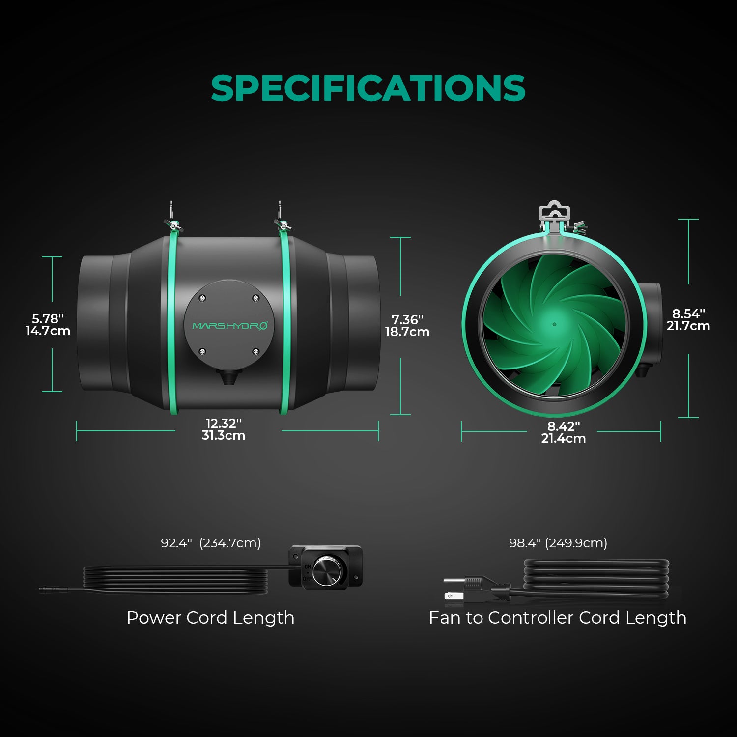 Mars Hydro 6″ (150mm) Inline Duct Fan with iTime Smart Timer