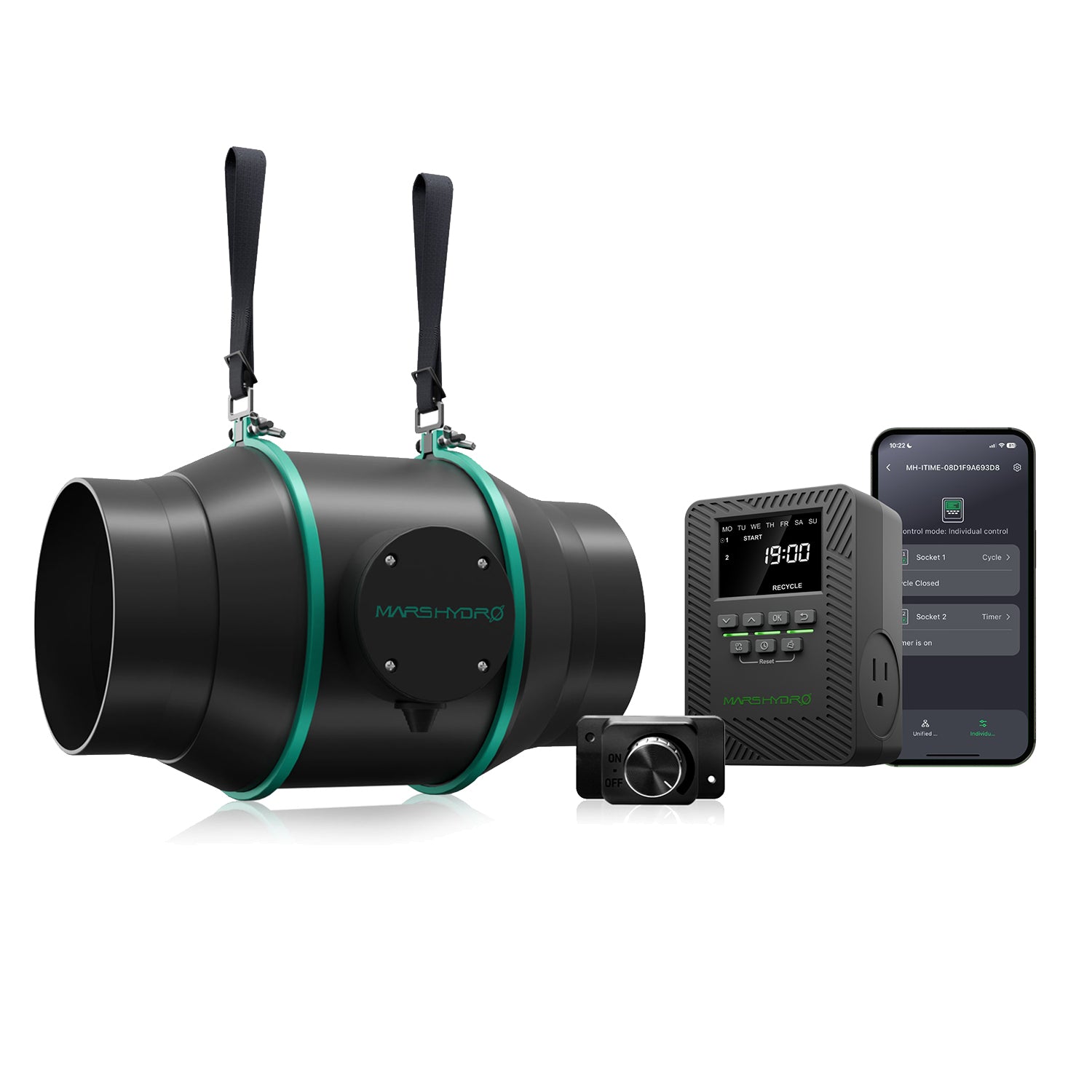 Mars Hydro 6″ (150mm) Inline Duct Fan with iTime Smart Timer