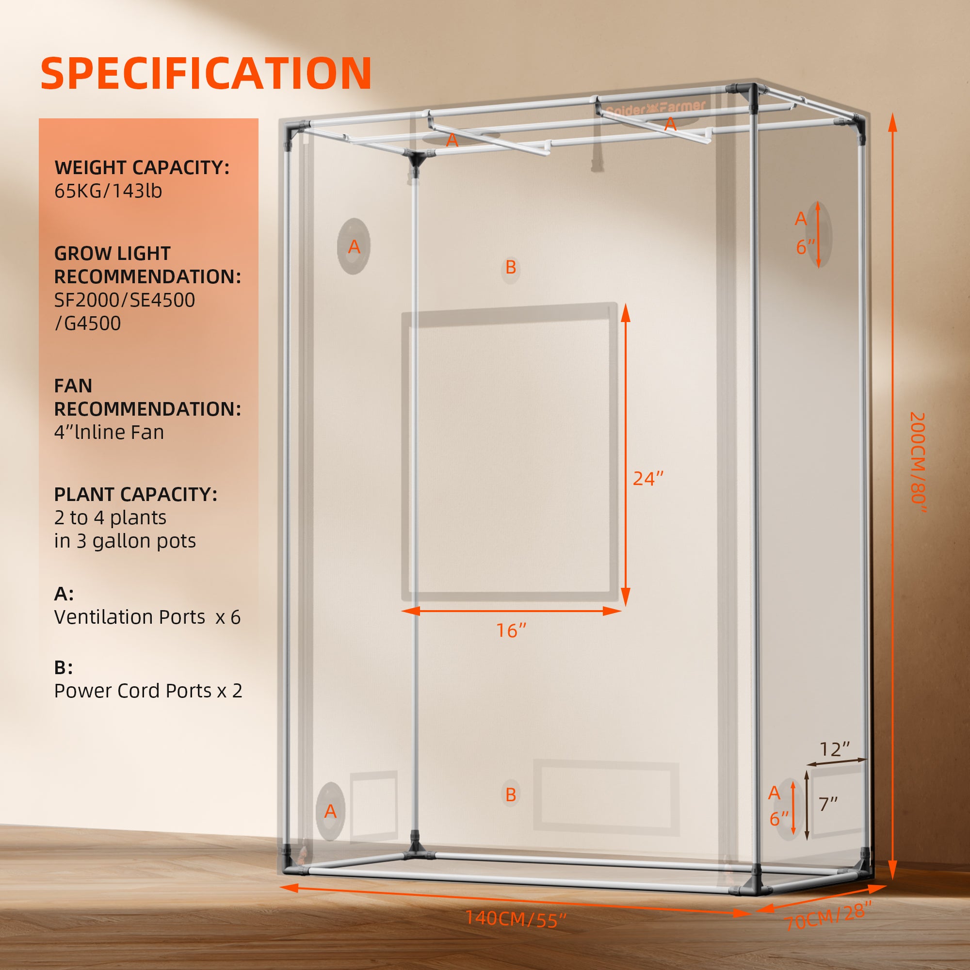 New Spider Farmer 4.6’x2.3’x6.5′ 140cm x 70cm x 200cm Pro White Indoor Grow Tent 2000D Oxford Cloth Hydroponics Plant Growing Box