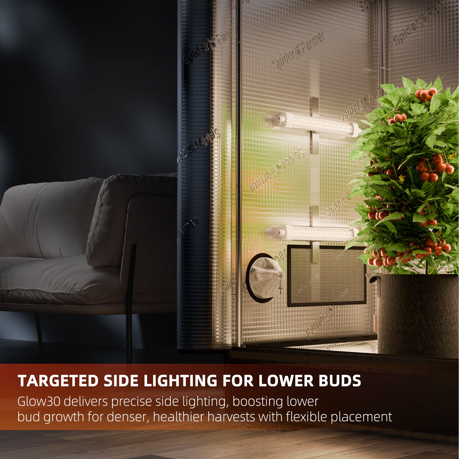 Spider Farmer Glow30 32W Full Spectrum Side Lighting LED Grow Light Bars 13”, 4-Bar Kit
