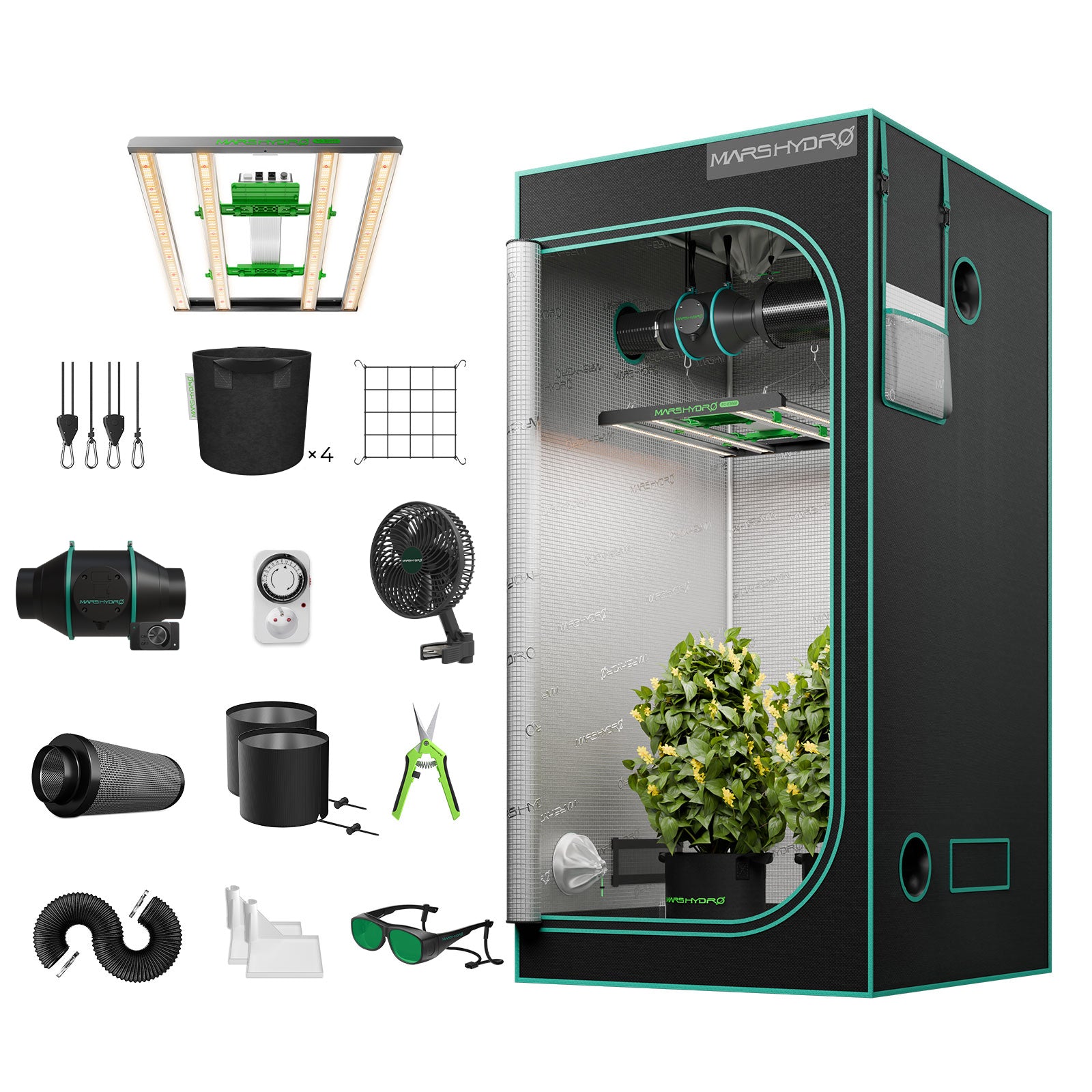Mars Hydro FC-E3000 LED Grow Light + 3.3'X3.3'(39''X39''X71'') Complete Grow Tent Kits