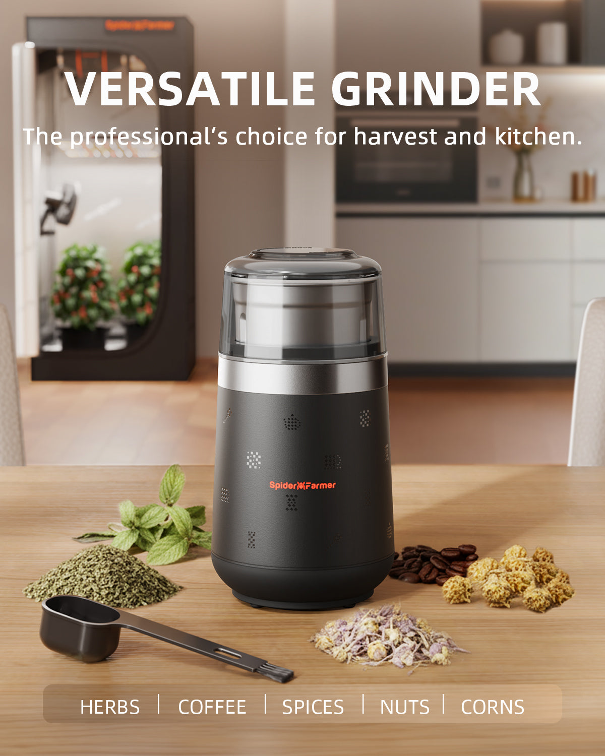 New Spider Farmer Electric Herb & Spice Grinder with Removable Stainless Steel Bowl