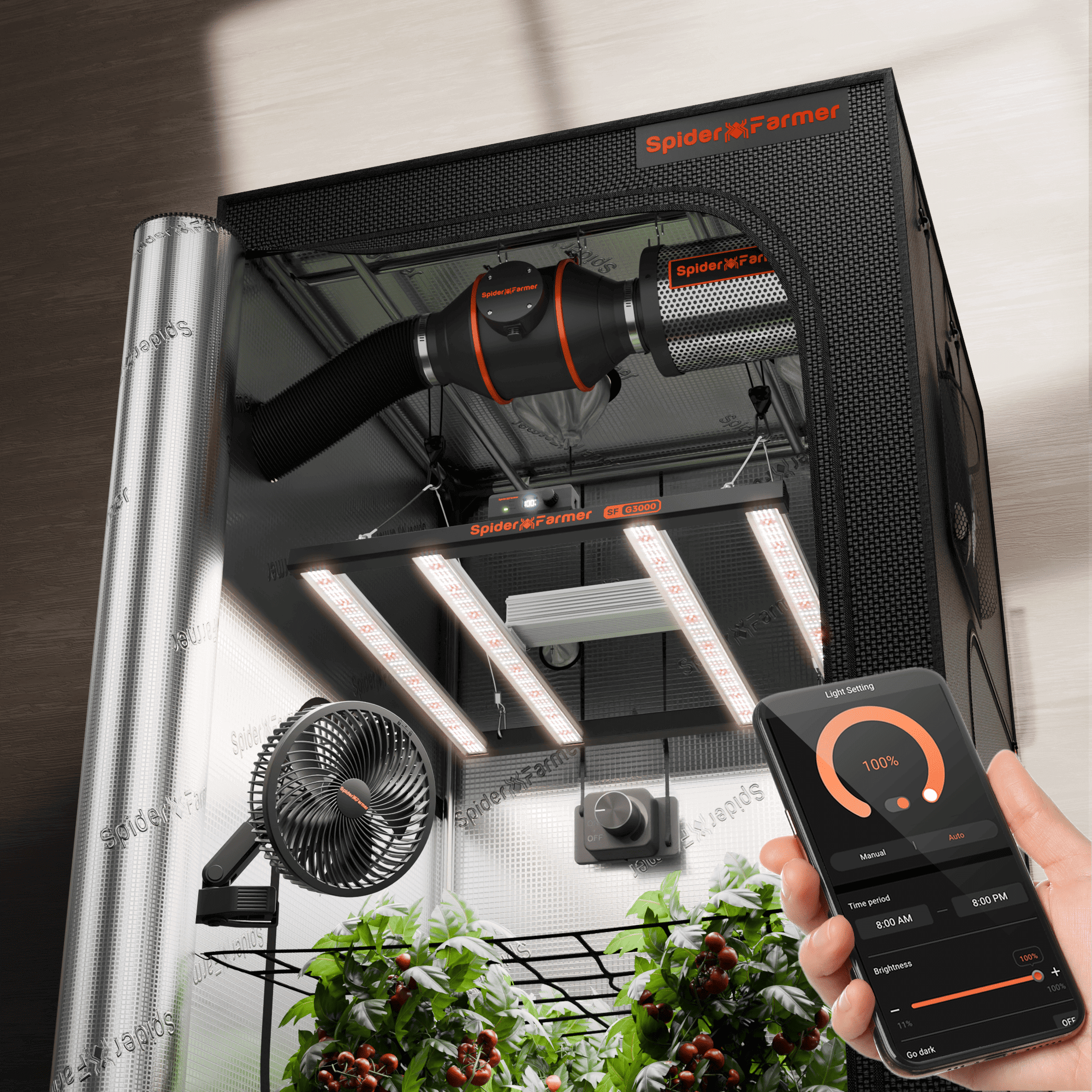 Spider Farmer® 3’x3′X6′ Complete Grow Tent Kit丨Newest Version G3000 Full Spectrum LED Grow Light丨 Next-Gen 6” Clip Fan丨4” Ventilation System with Speed Controller(with RJ12 Port)
