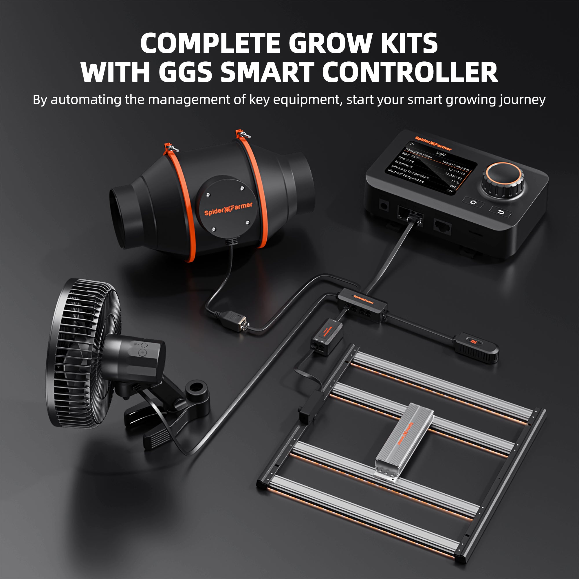 Spider Farmer® 3×3′ Complete Grow Tent Kit丨G3000 WiFi & Bluetooth App-Controlled LED Grow Light丨6” Clip Fan丨4” Ventilation System with GGS Controller