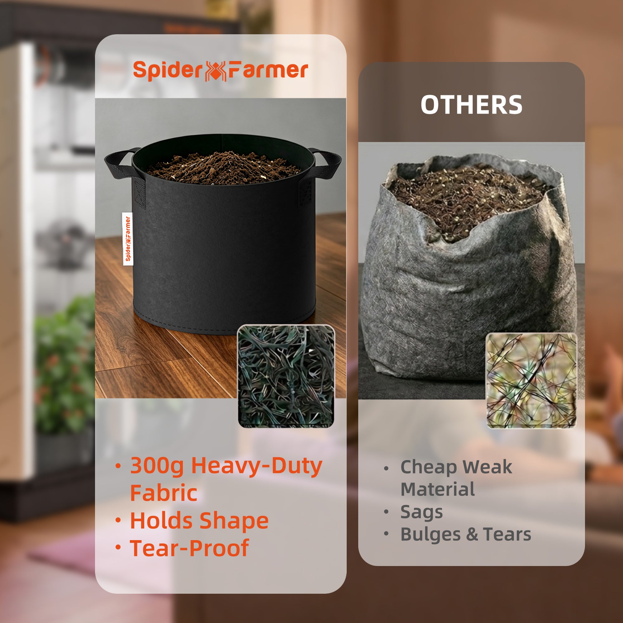 Spider Farmer 5-Pack 5 Gallon Grow Bags Reusable Heavy Duty Fabric Pots with Handles