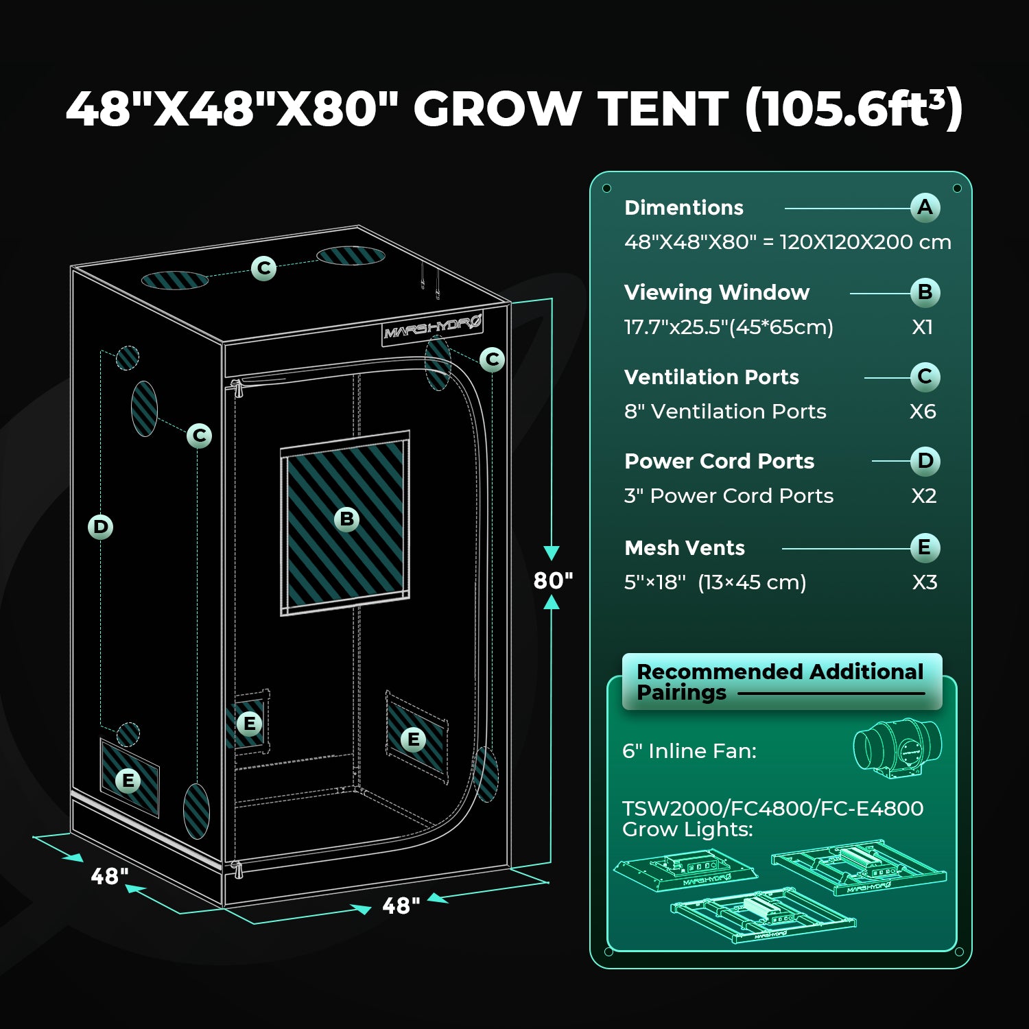 Mars Hydro 120x120x200cm Grow Tent Pro – 2000D Lightproof Indoor Grow Box with High-Reflective Mylar & Large Viewing Window