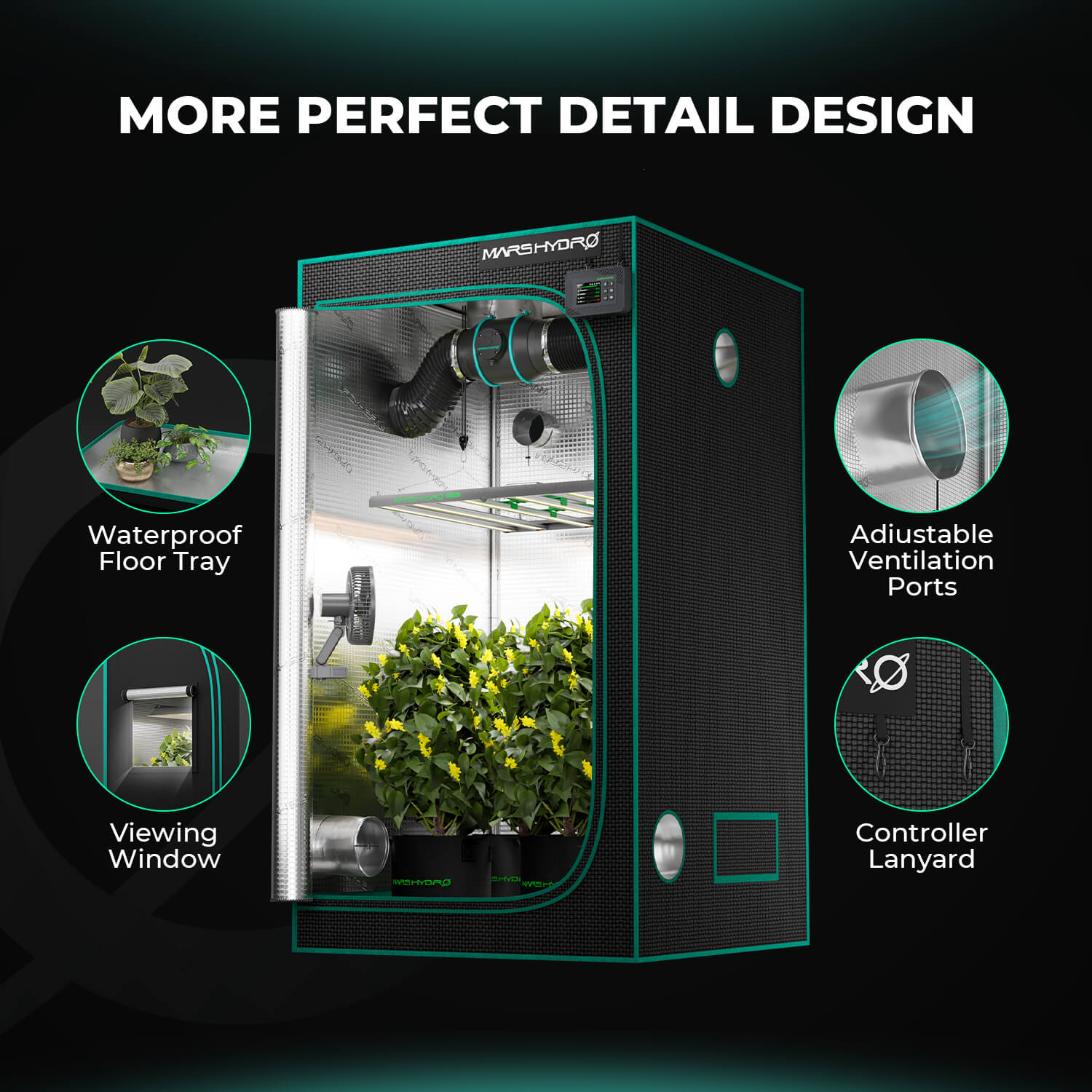 Mars Hydro 60x60x140cm Grow Tent – 1680D Light-Proof Tent with High Reflection GrowBox